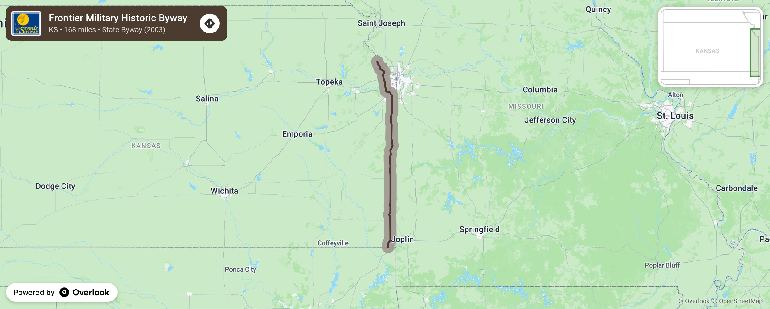 Map of Frontier Military Historic Byway - scenic route