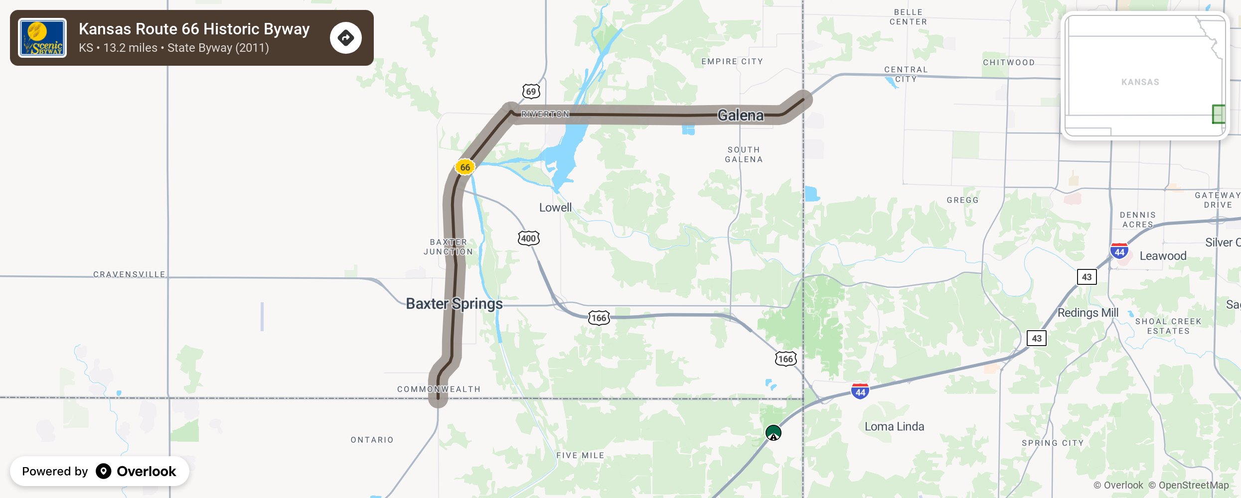 Map of Kansas Route 66 Historic Byway - scenic route