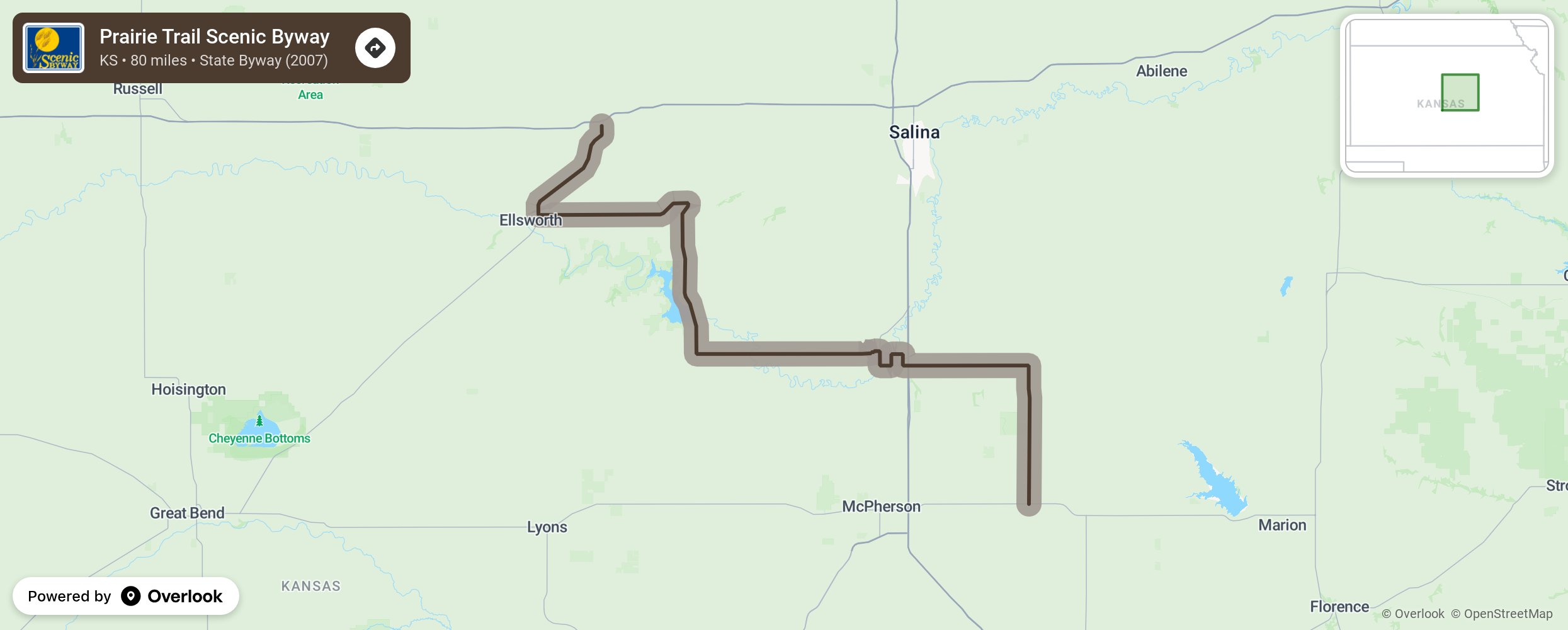 Map of Prairie Trail Scenic Byway - scenic route