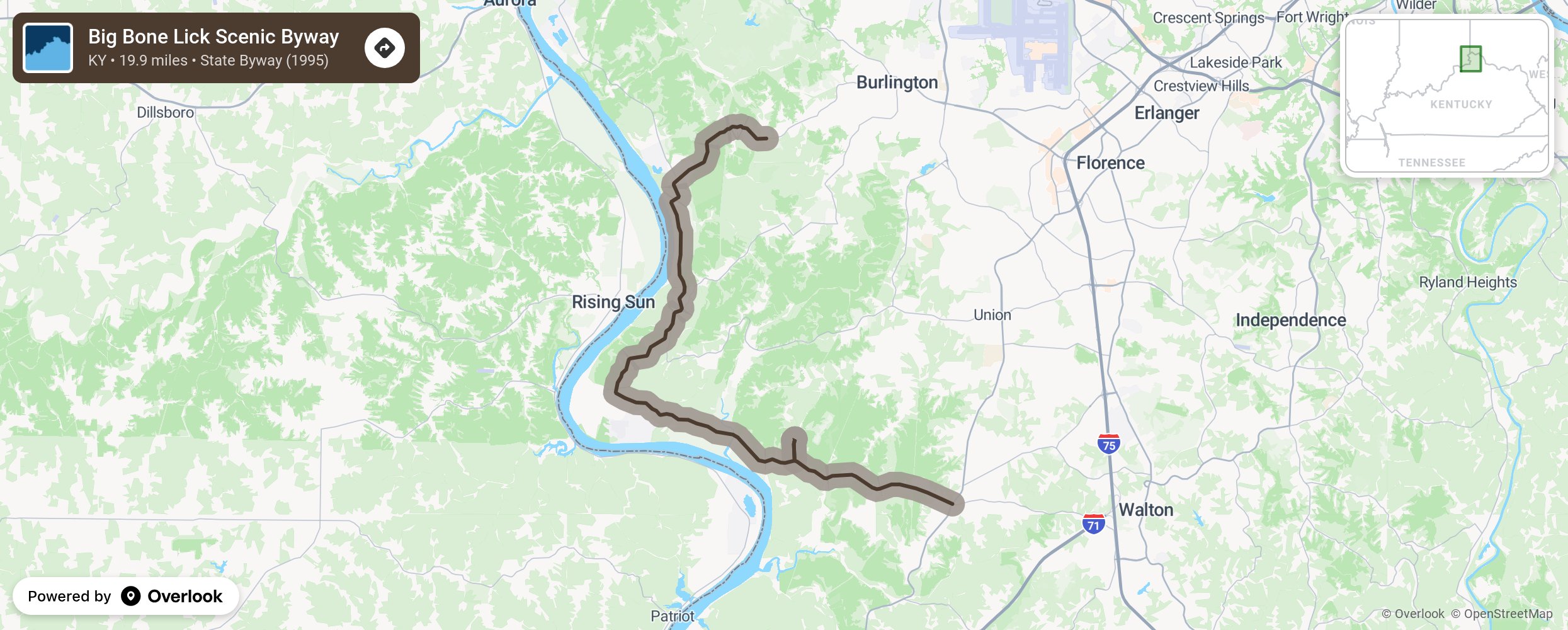 Map of Big Bone Lick Scenic Byway - scenic route