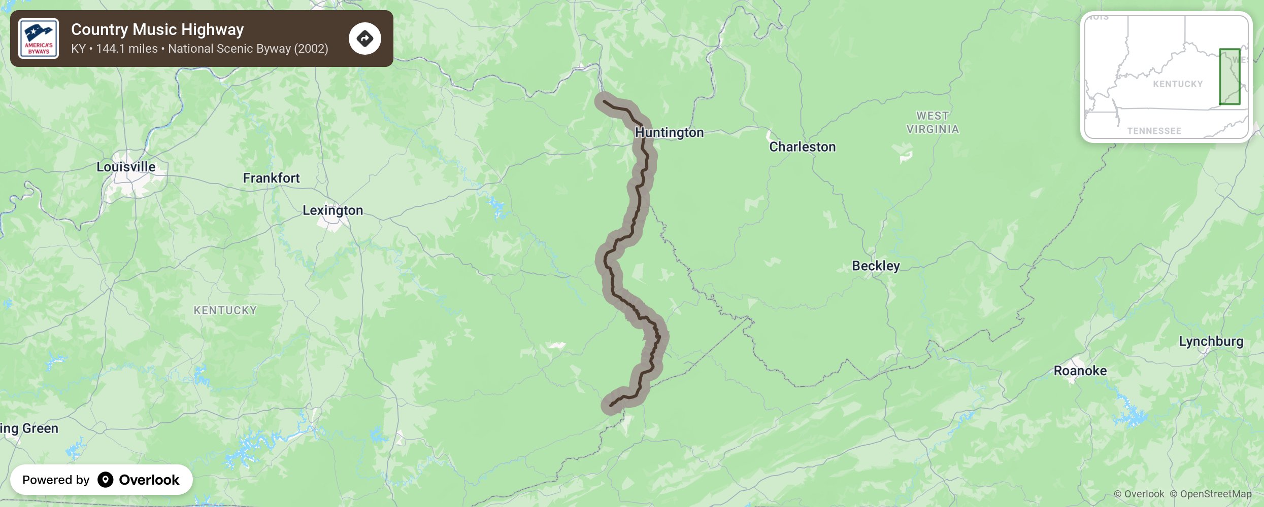 Map of Country Music Highway - scenic route