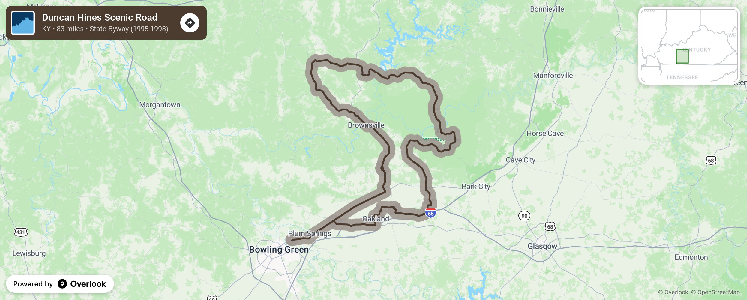 Map of Duncan Hines Scenic Road - scenic route