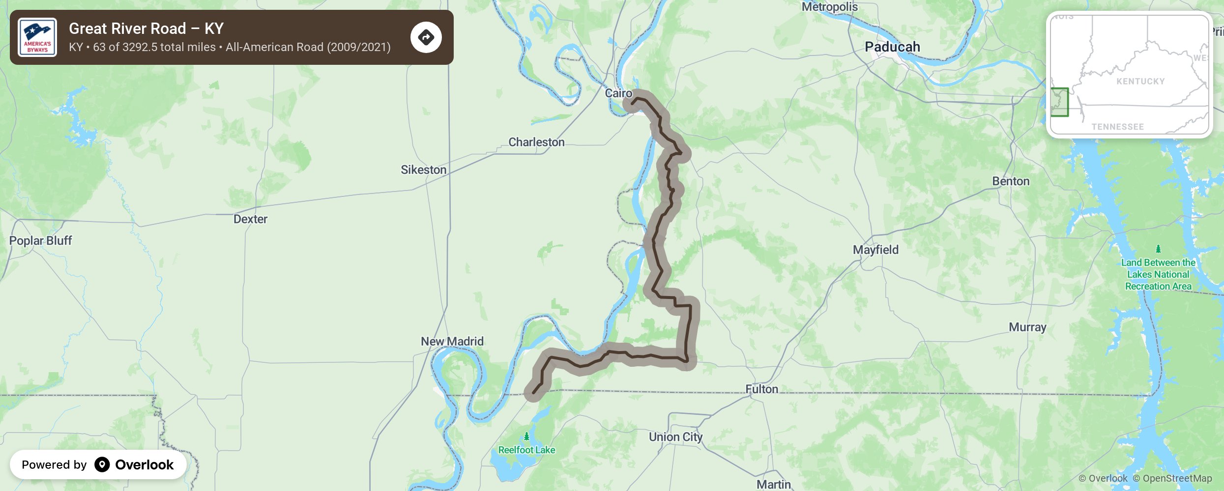 Map of Great River Road – KY - scenic route