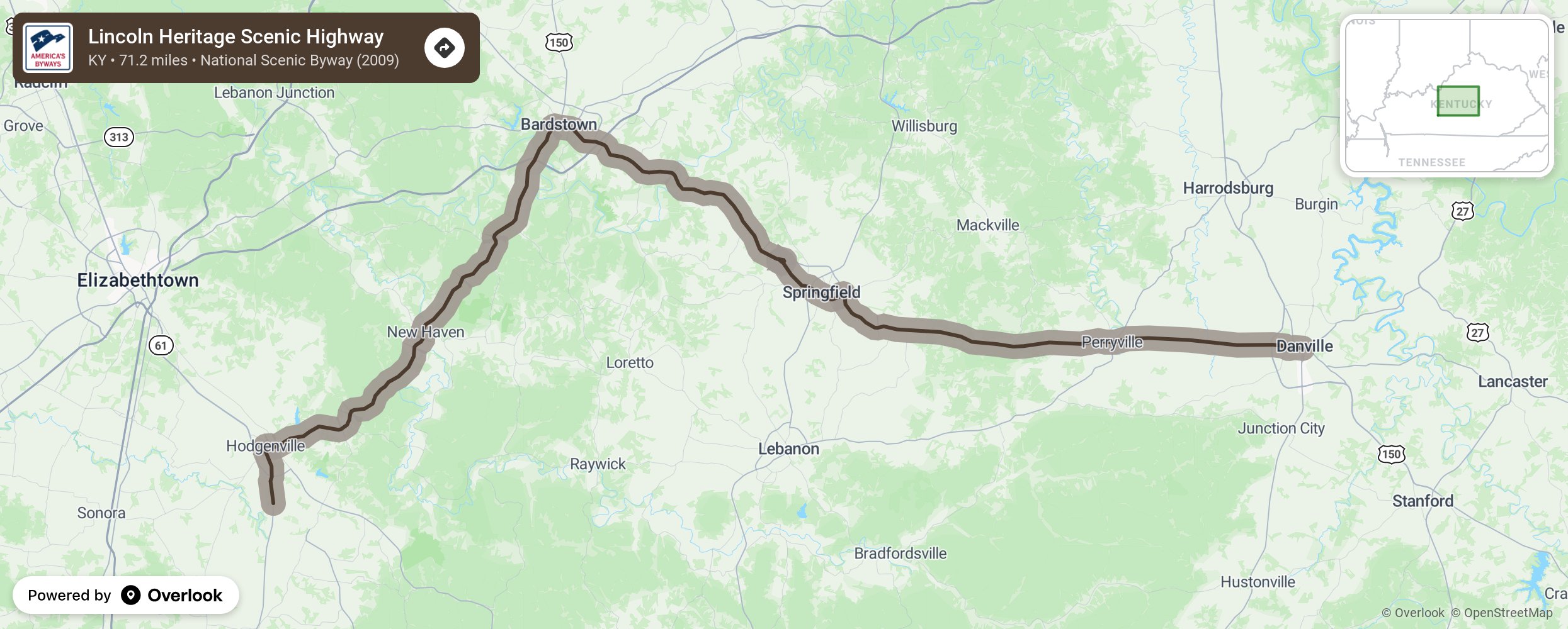 Map of Lincoln Heritage Scenic Highway - scenic route