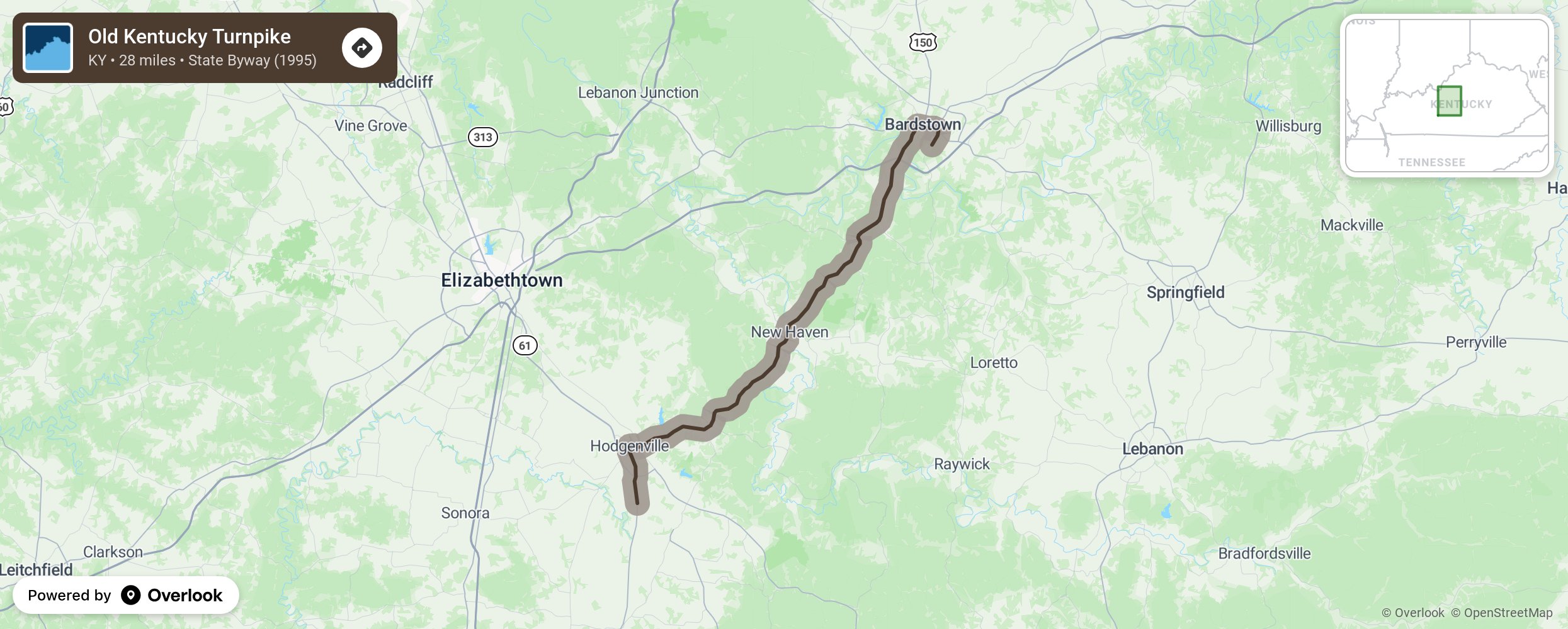 Map of Old Kentucky Turnpike - scenic route