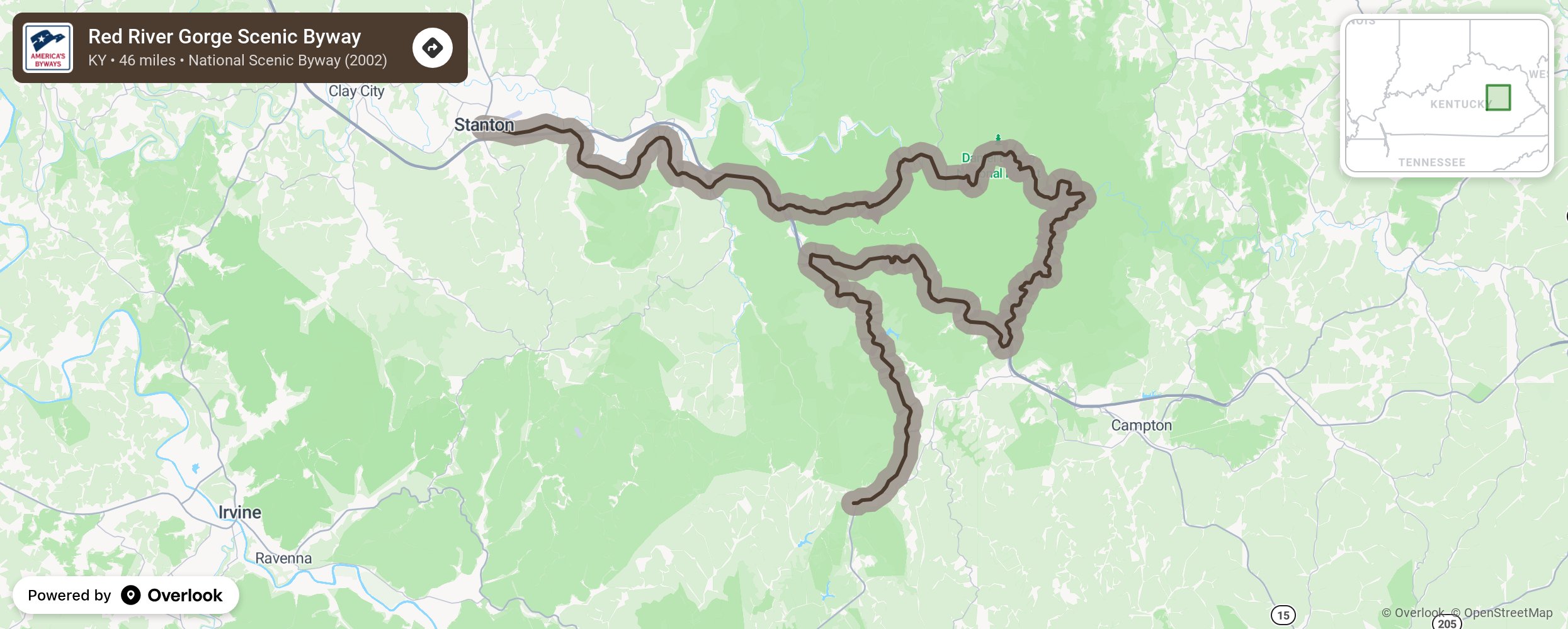 Map of Red River Gorge Scenic Byway - scenic route