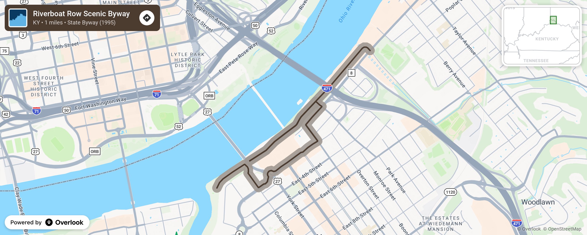 Map of Riverboat Row Scenic Byway - scenic route