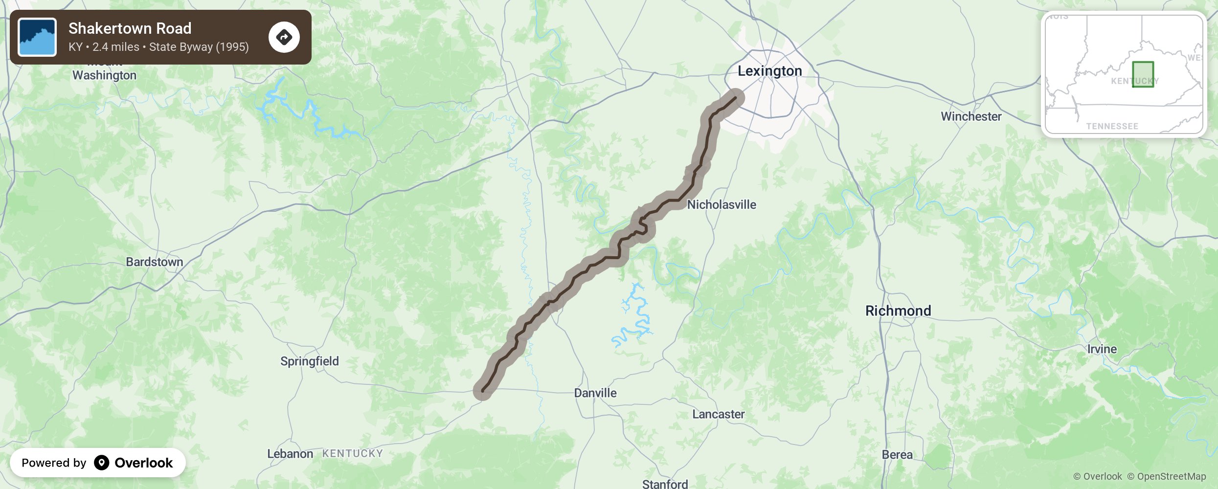 Map of Shakertown Road - scenic route