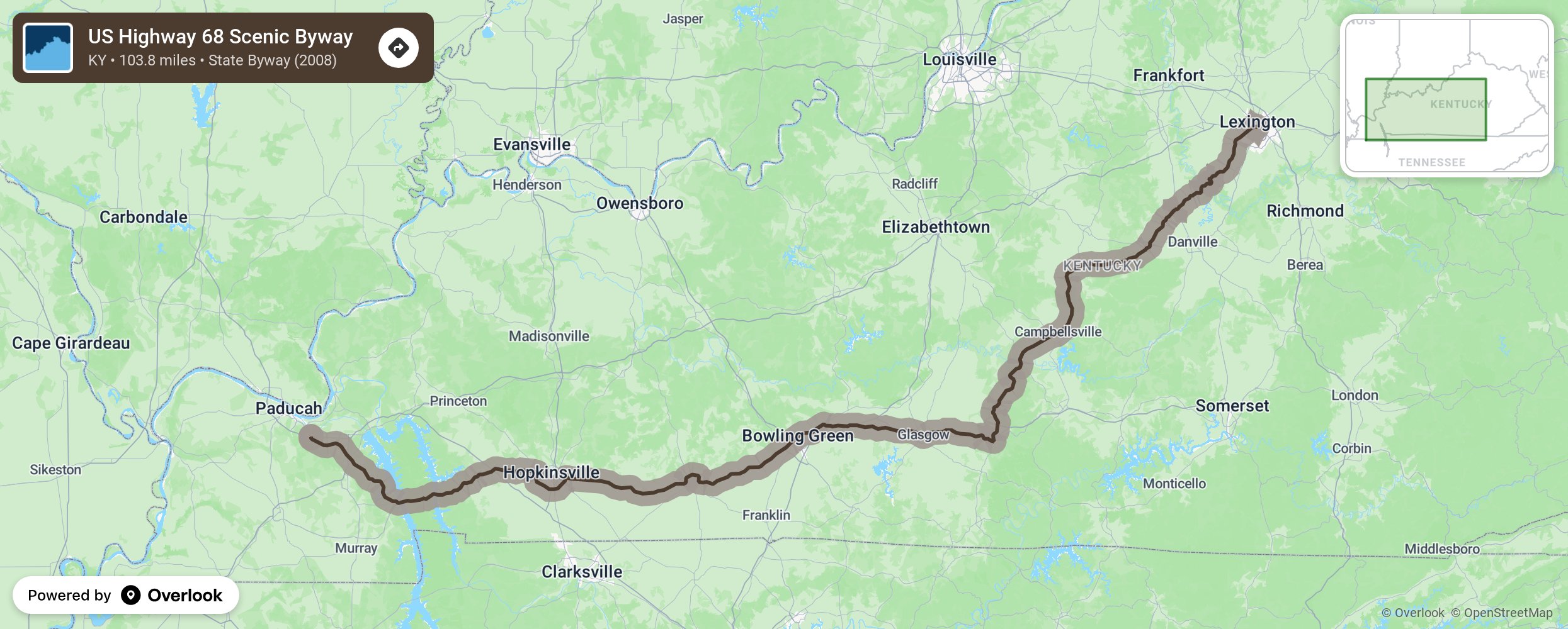 Map of US Highway 68 Scenic Byway - scenic route