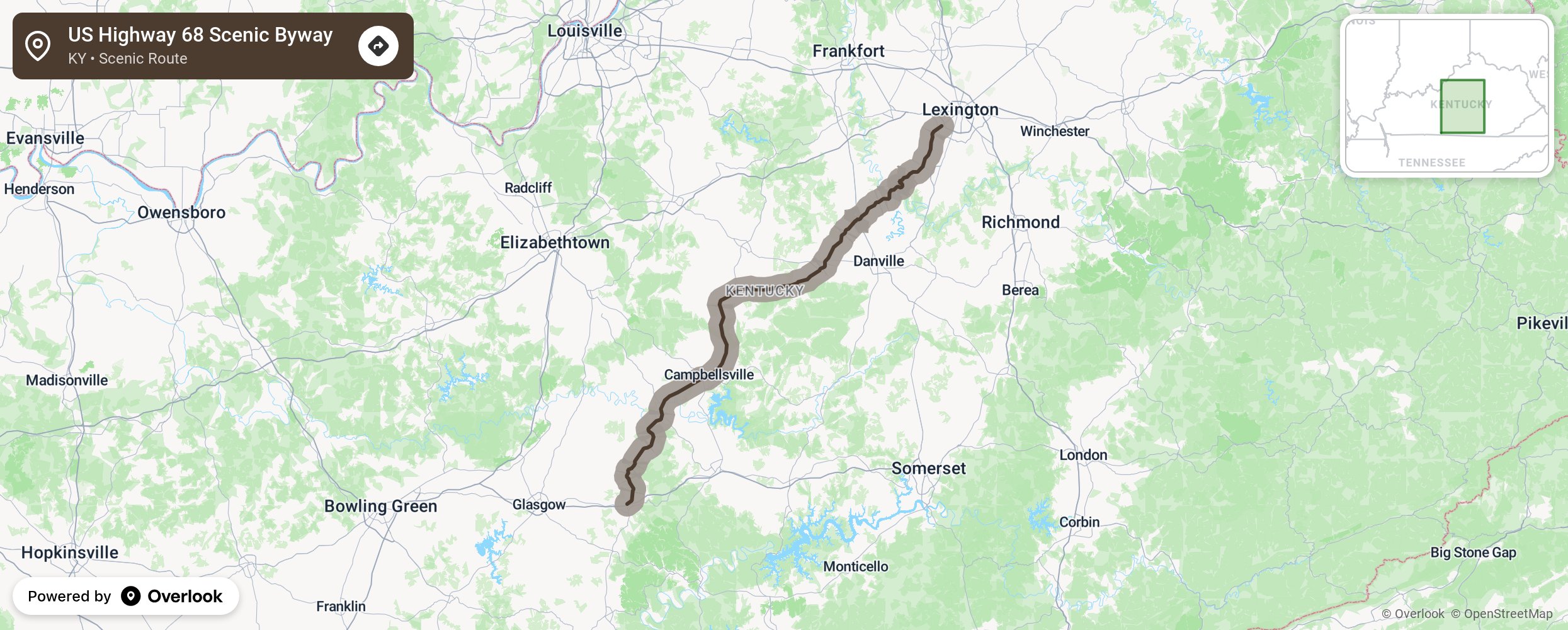 Map of US Highway 68 Scenic Byway - scenic route