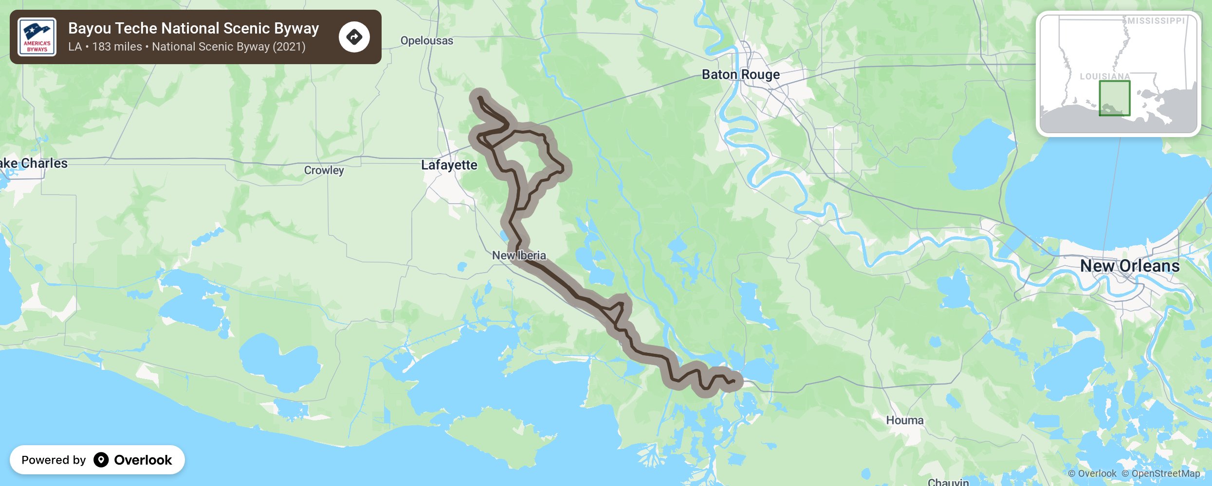 Map of Bayou Teche National Scenic Byway - scenic route