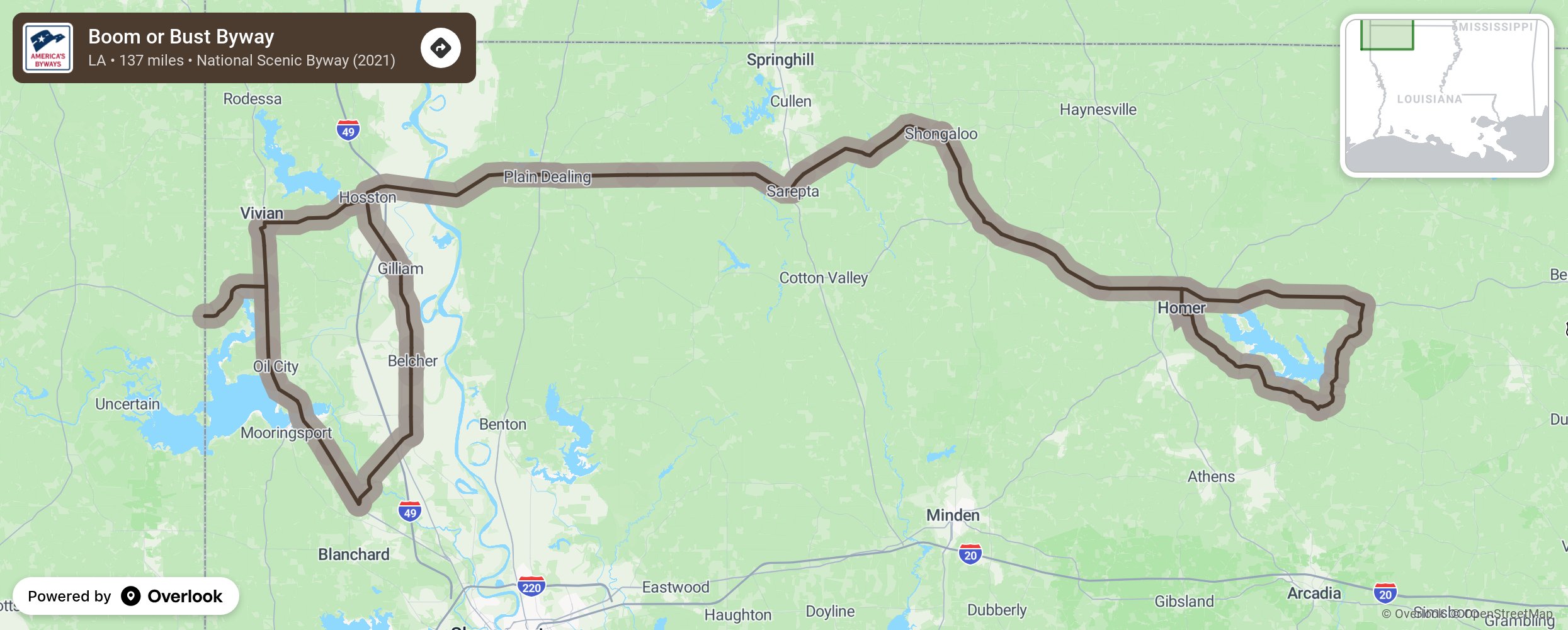 Map of Boom or Bust Byway - scenic route