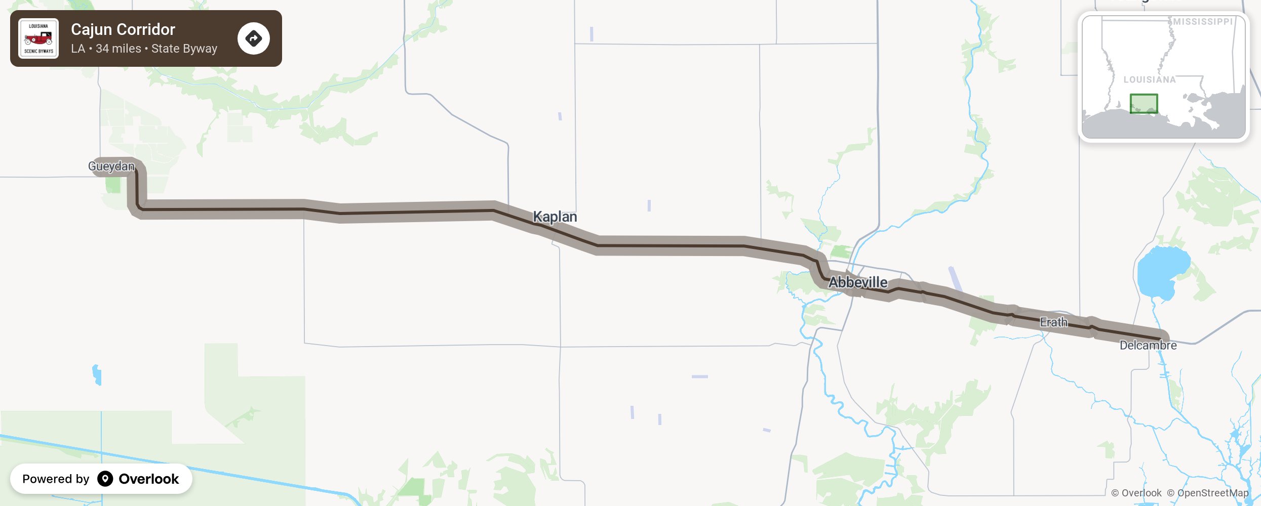 Map of Cajun Corridor - scenic route