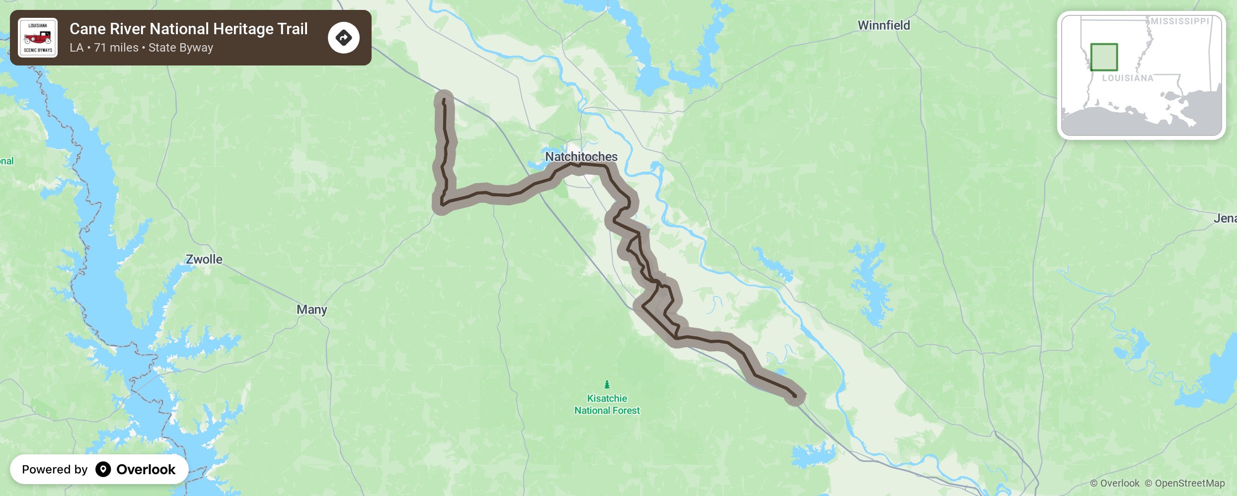 Map of Cane River National Heritage Trail - scenic route