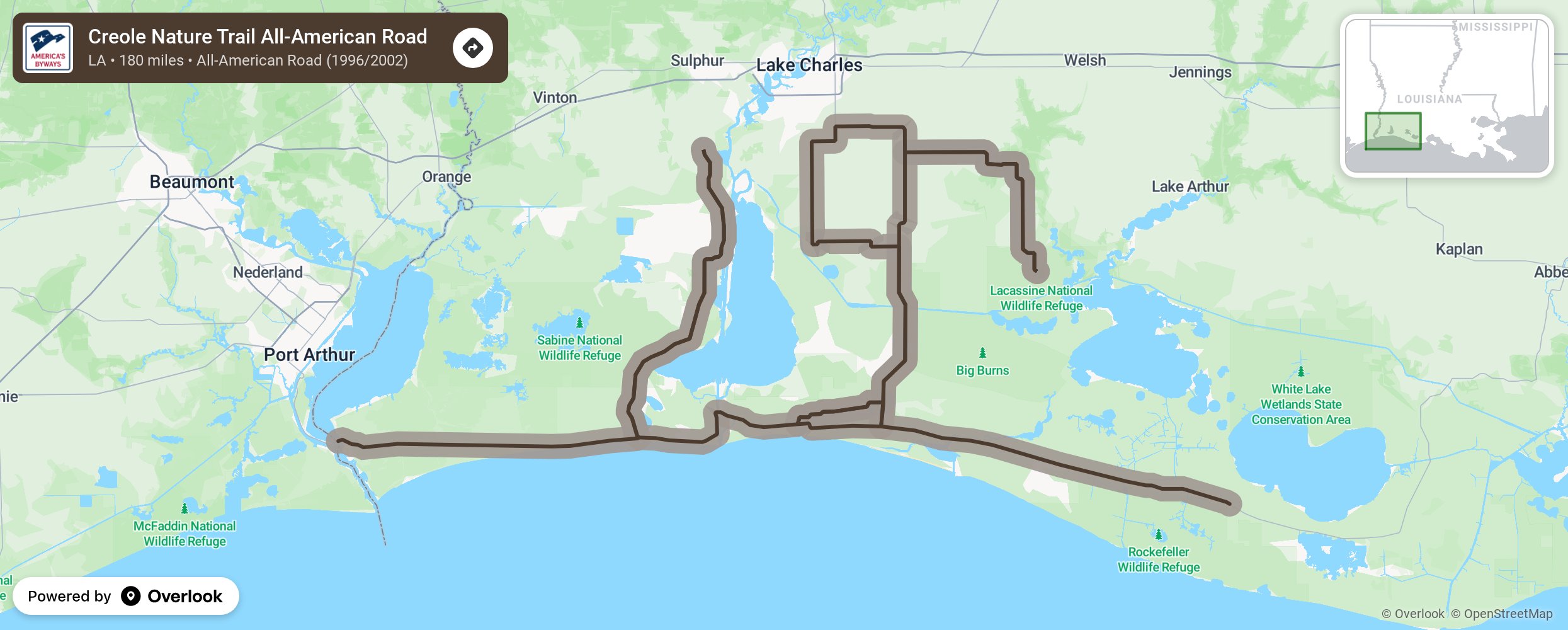 Map of Creole Nature Trail All-American Road - scenic route