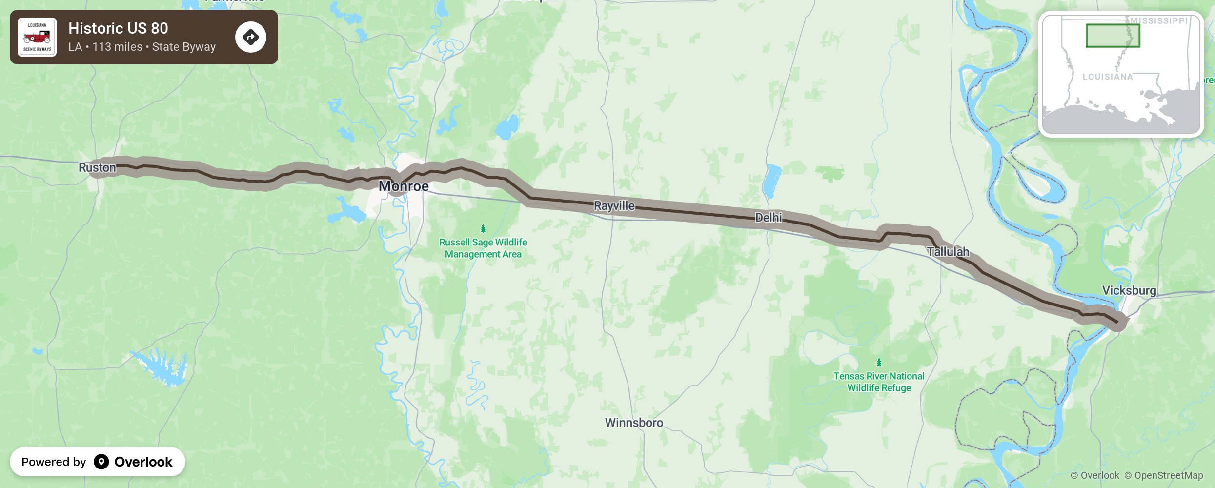 Map of Historic US 80 - scenic route