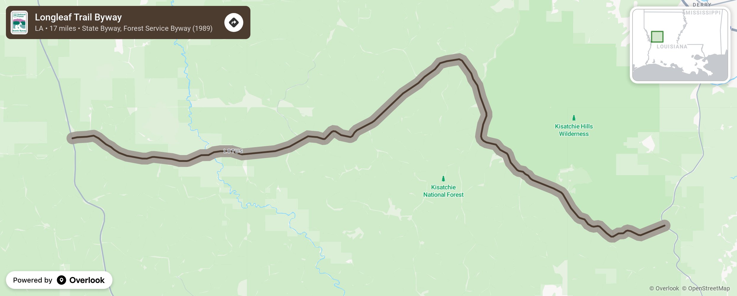 Map of Longleaf Trail Byway - scenic route