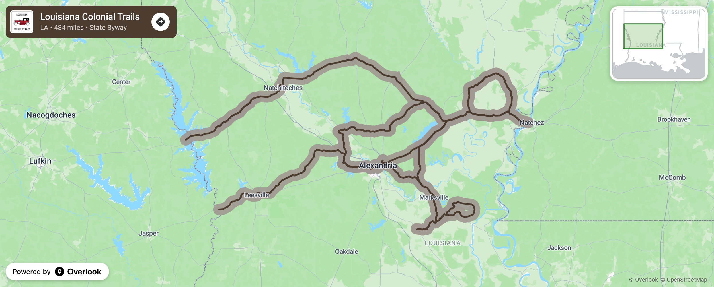 Map of Louisiana Colonial Trails - scenic route