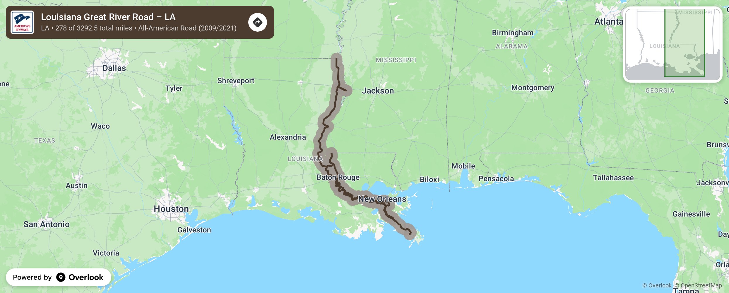 Map of Louisiana Great River Road – LA - scenic route