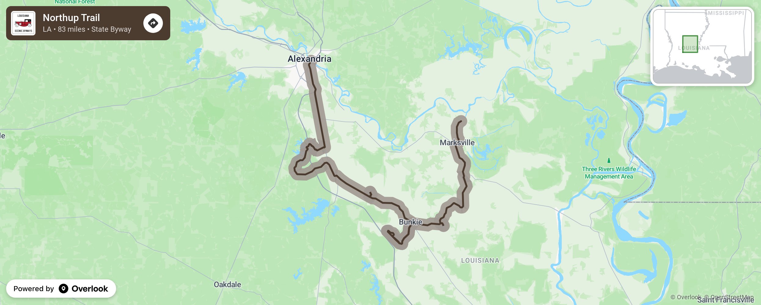 Map of Northup Trail - scenic route