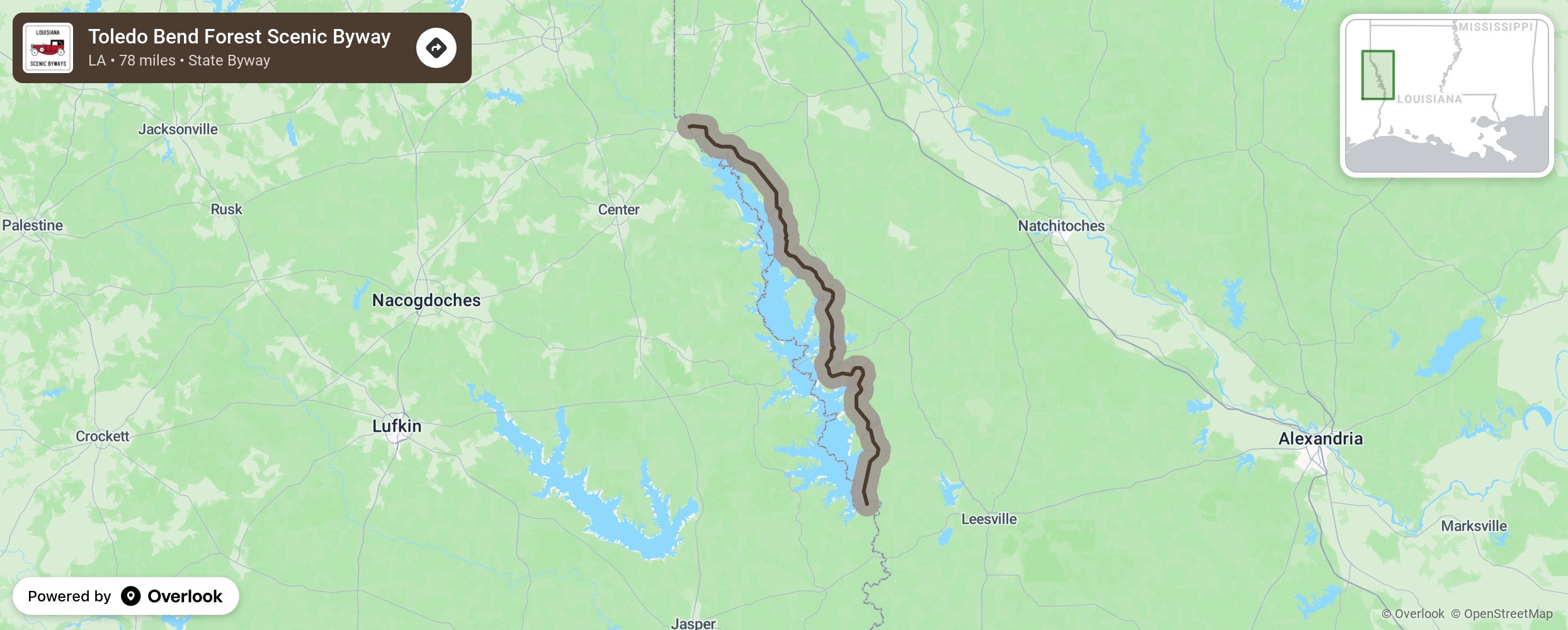 Map of Toledo Bend Forest Scenic Byway - scenic route