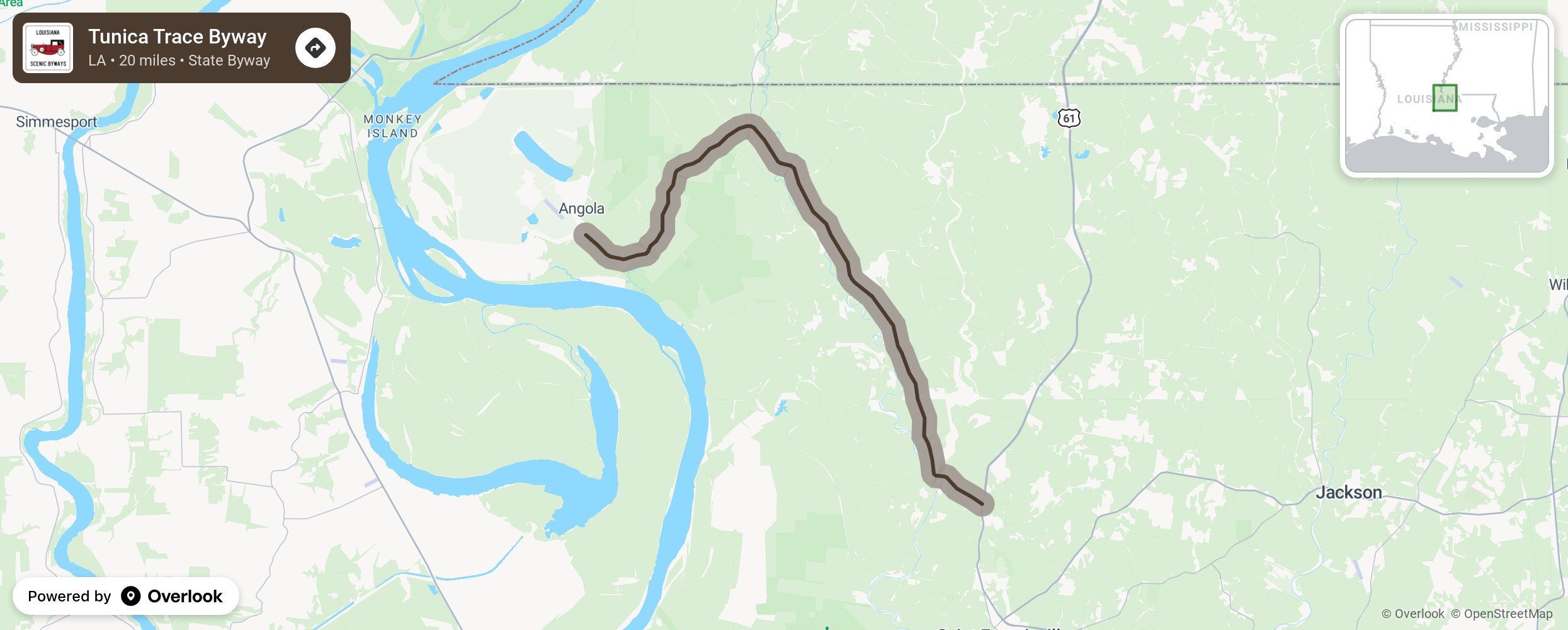 Map of Tunica Trace Byway - scenic route