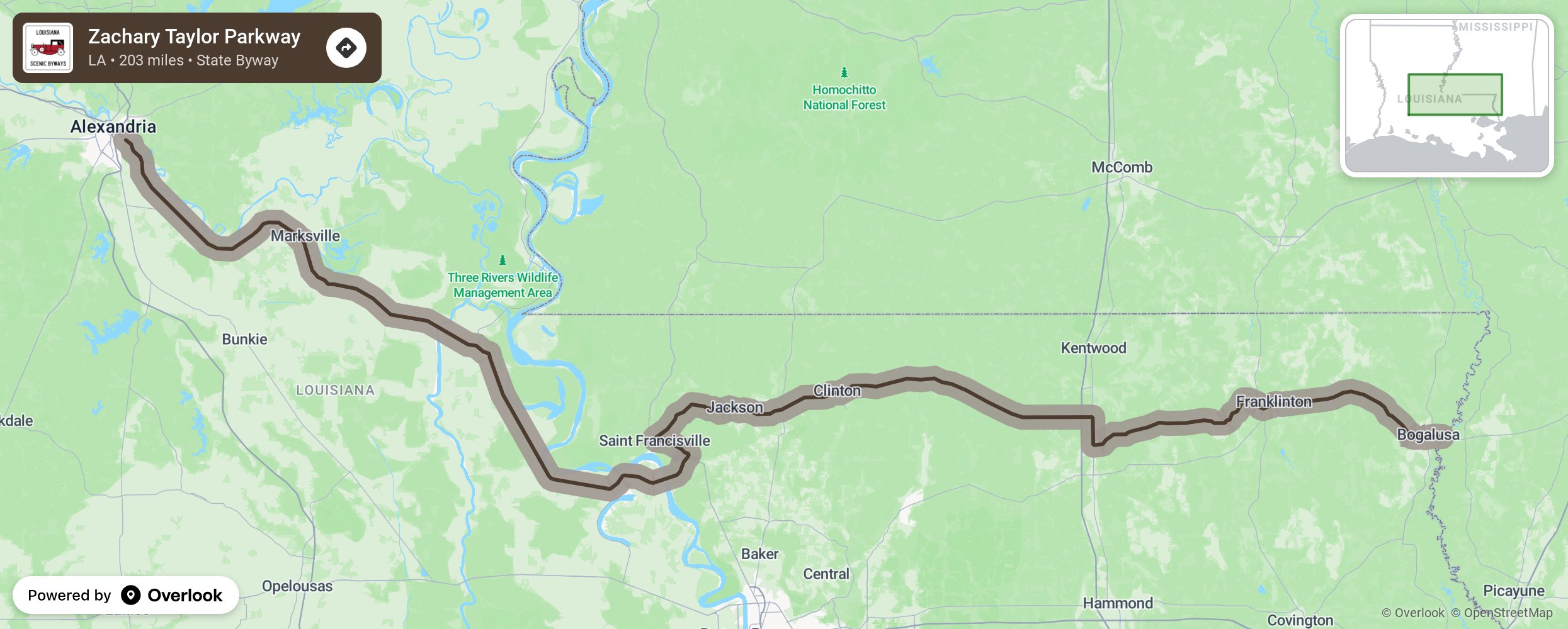 Map of Zachary Taylor Parkway - scenic route