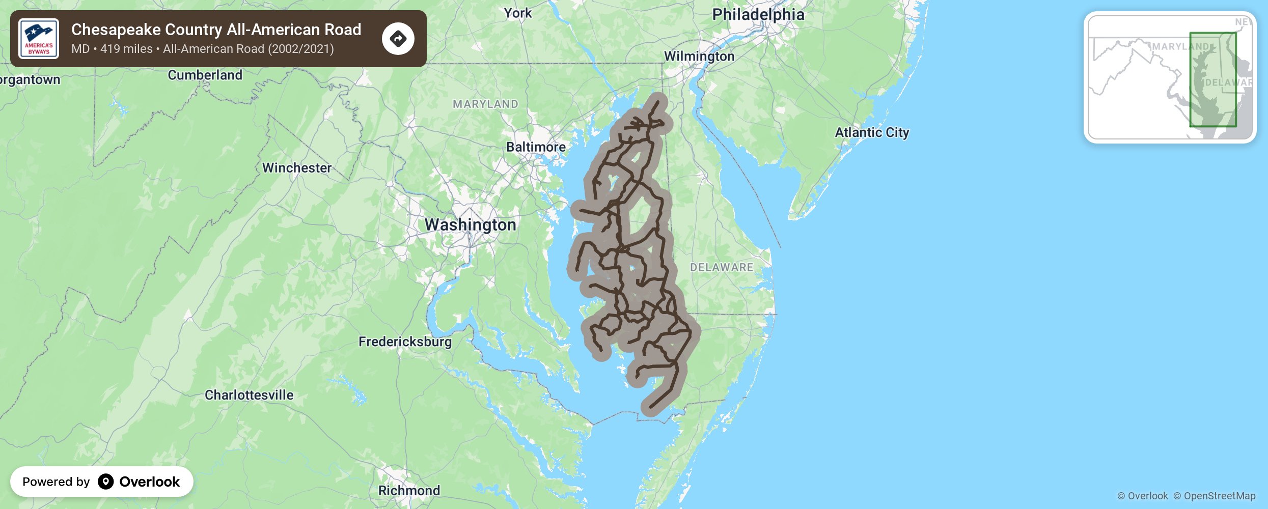 Map of Chesapeake Country All-American Road - scenic route