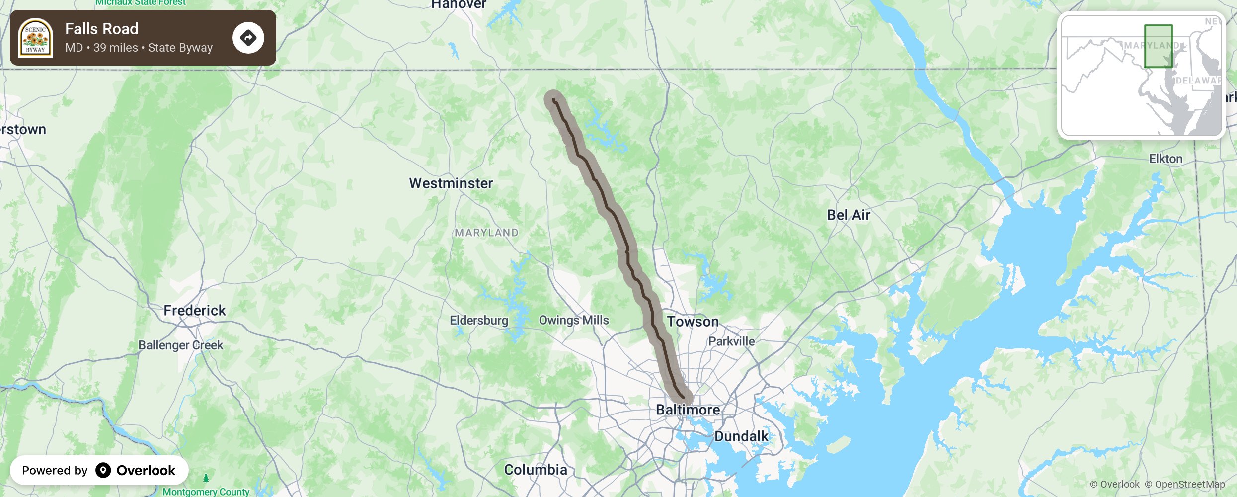 Map of Falls Road - scenic route