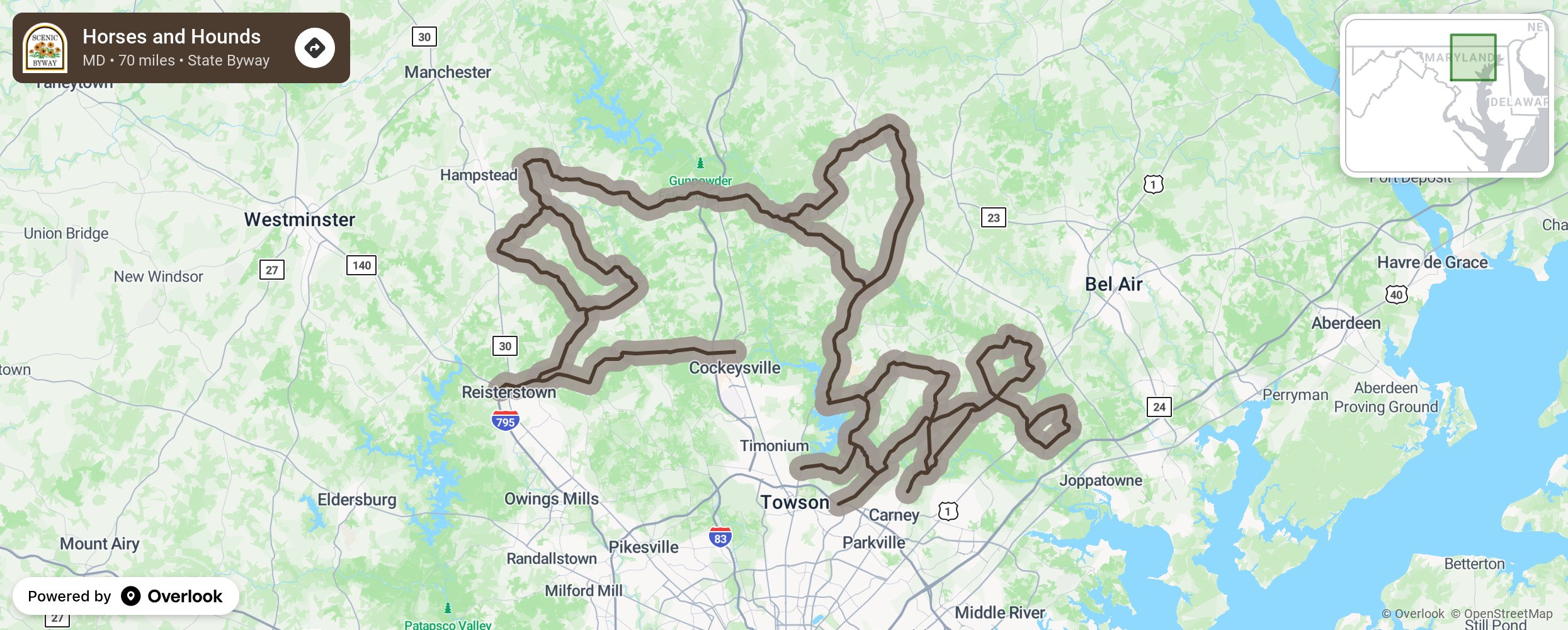 Map of Horses and Hounds - scenic route