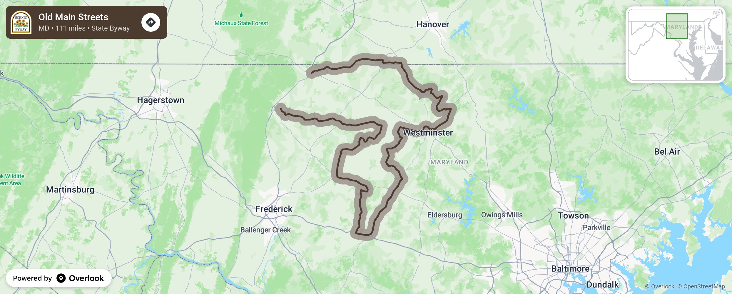 Map of Old Main Streets - scenic route