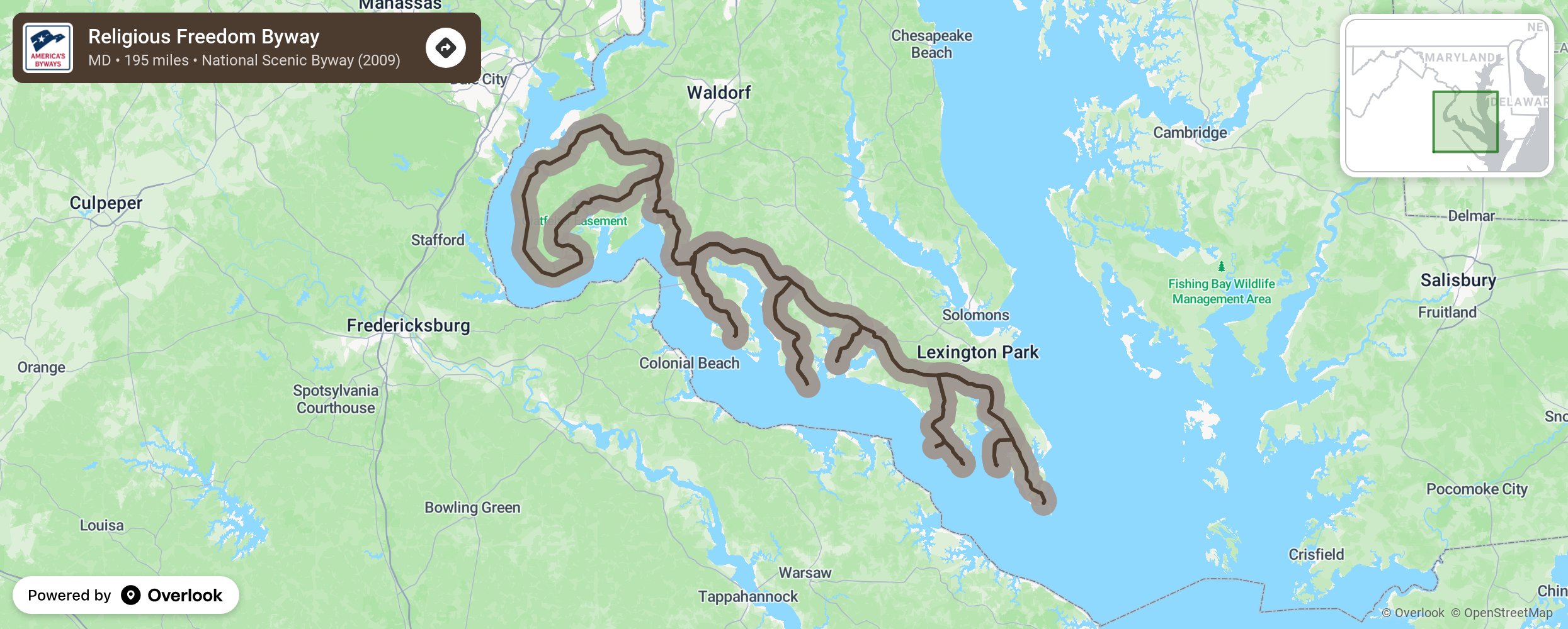 Map of Religious Freedom Byway - scenic route