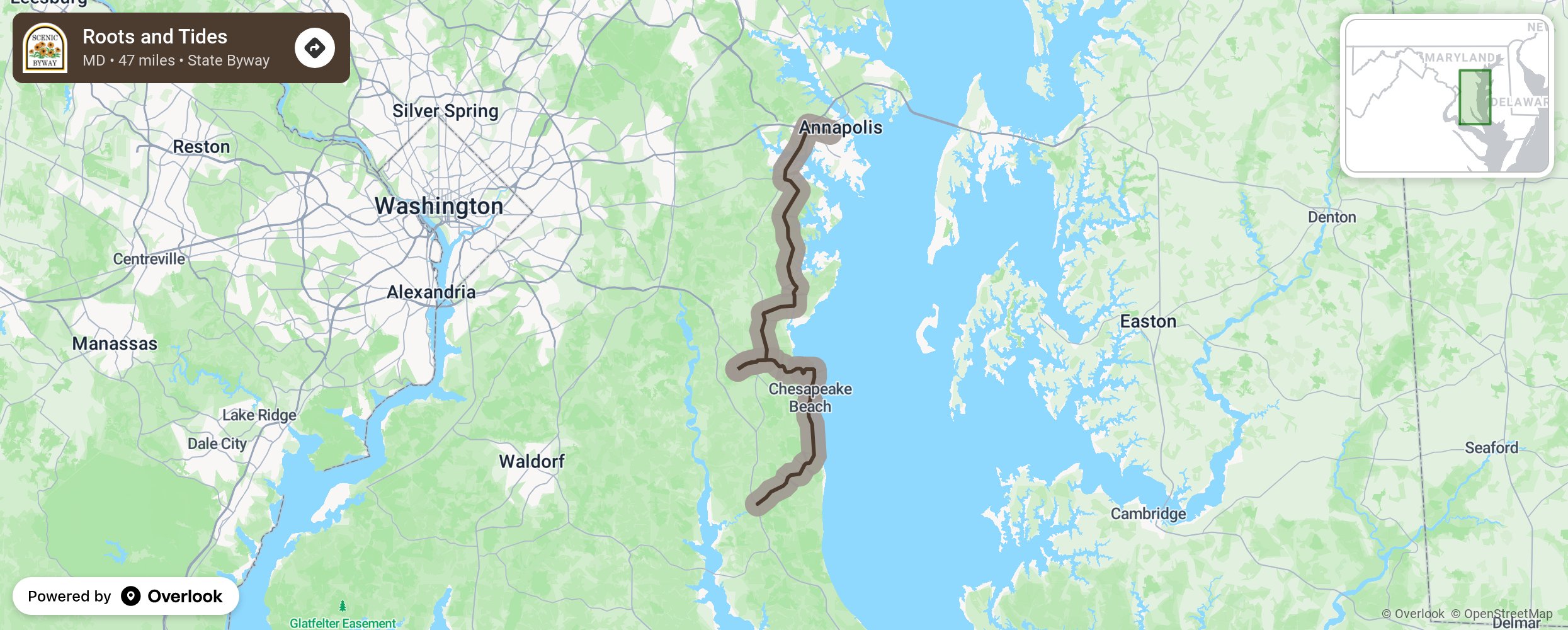 Map of Roots and Tides - scenic route