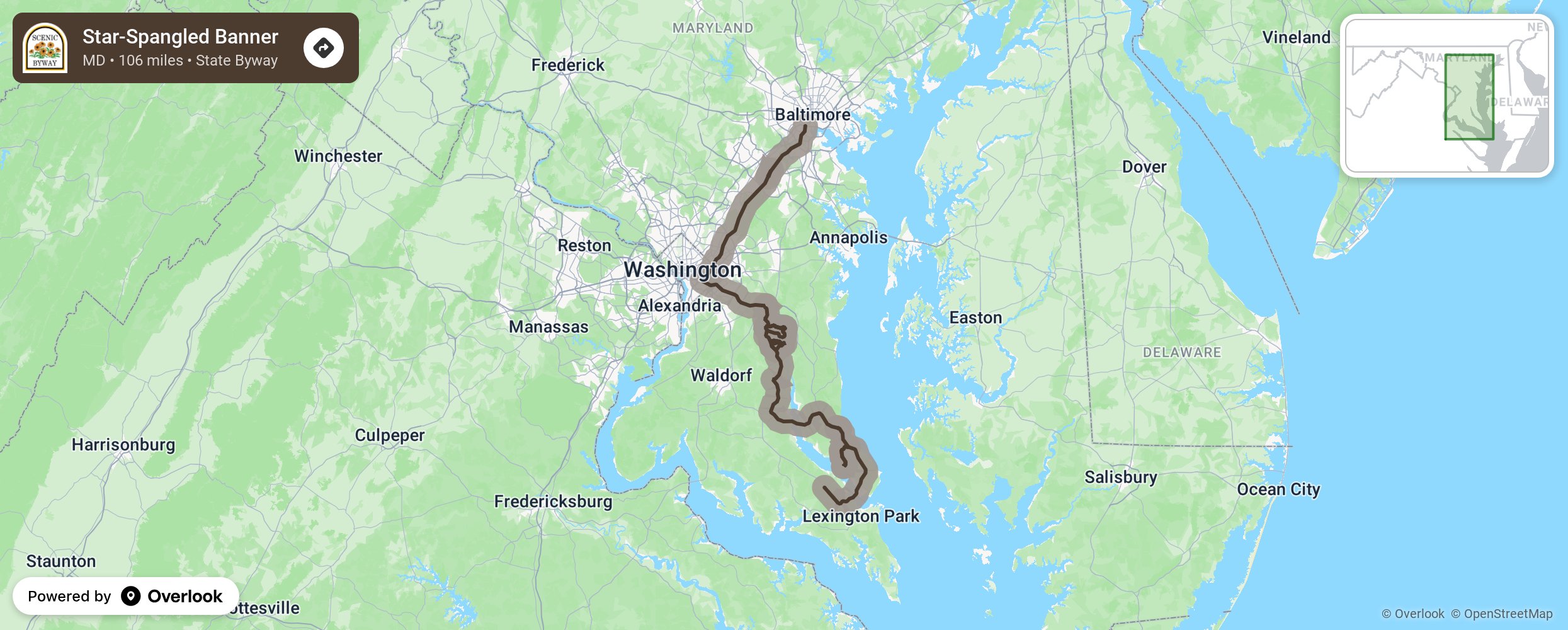 Map of Star-Spangled Banner - scenic route