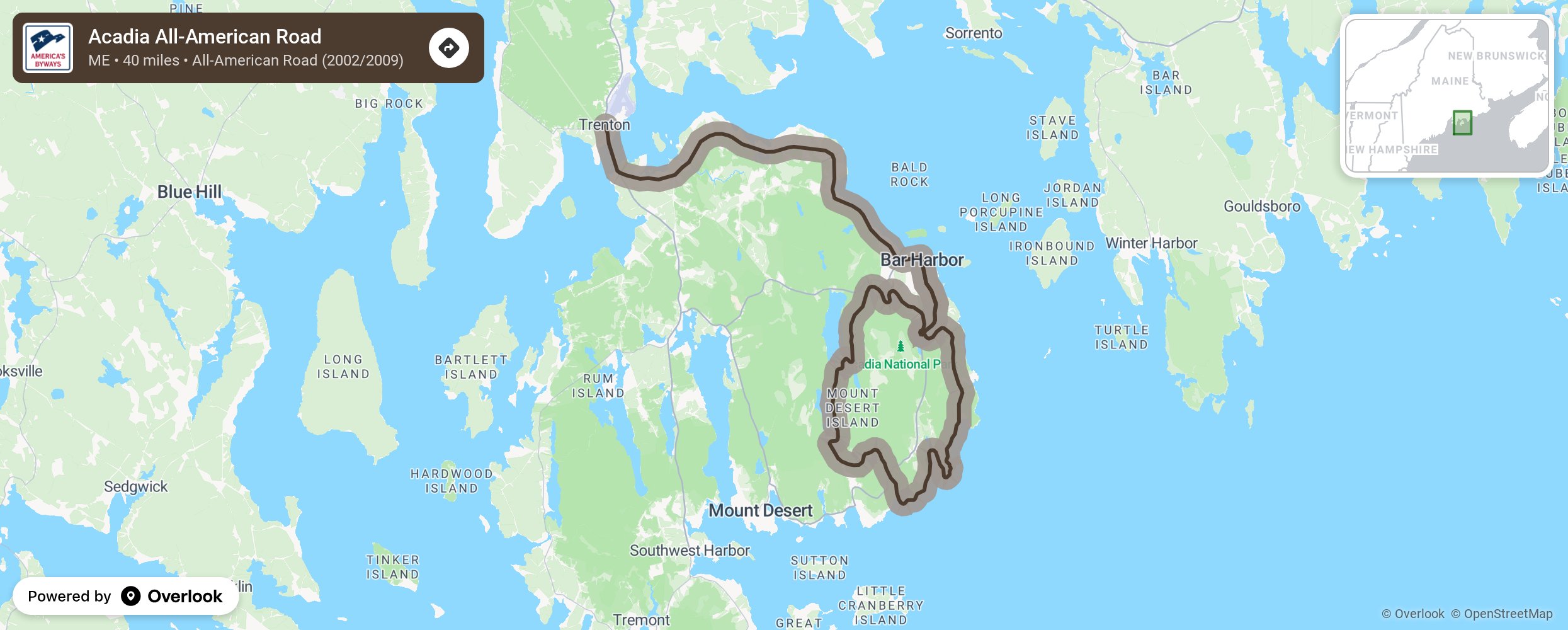 Map of Acadia All-American Road - scenic route