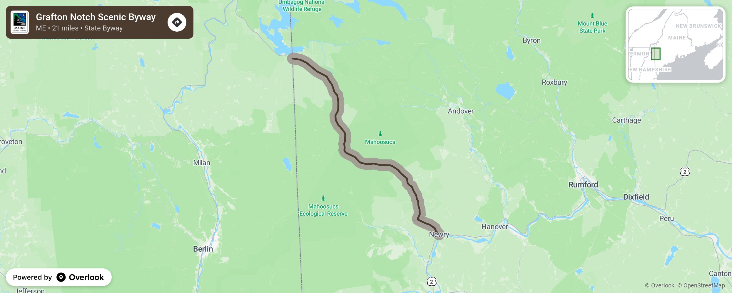 Map of Grafton Notch Scenic Byway - scenic route