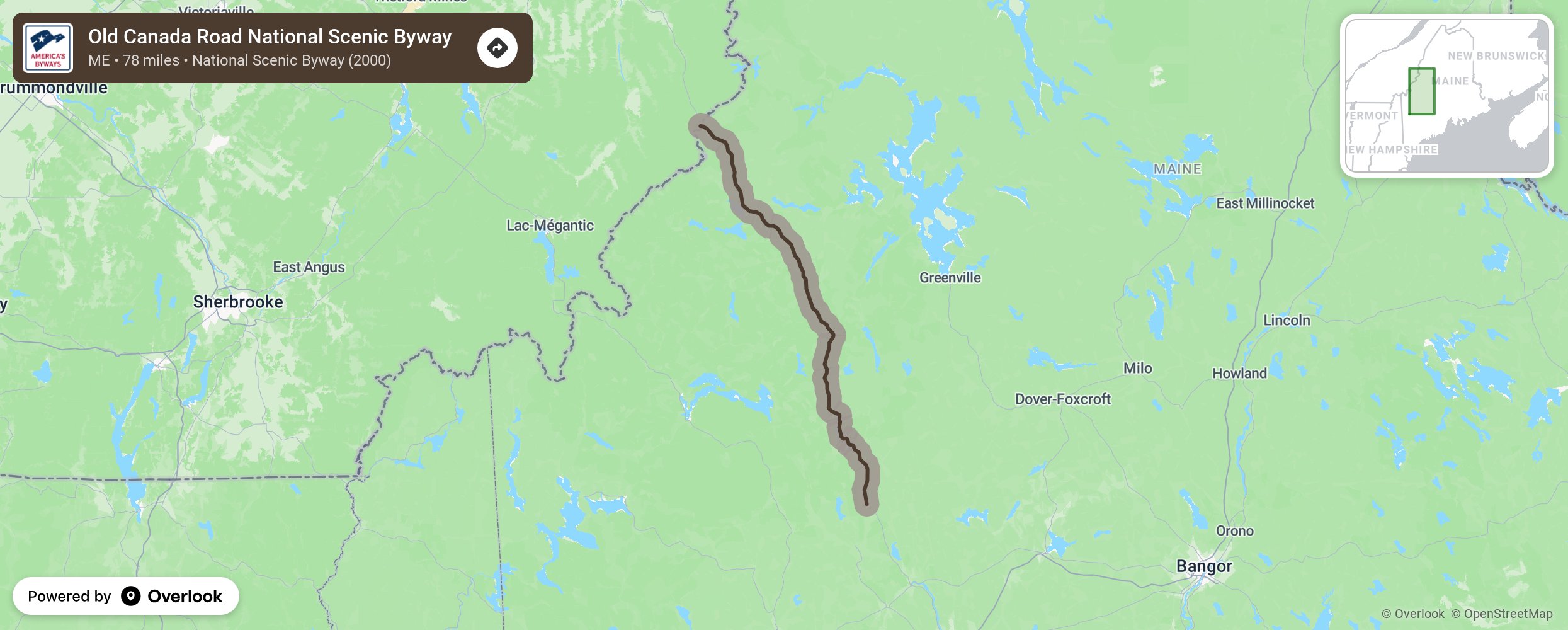 Map of Old Canada Road National Scenic Byway - scenic route