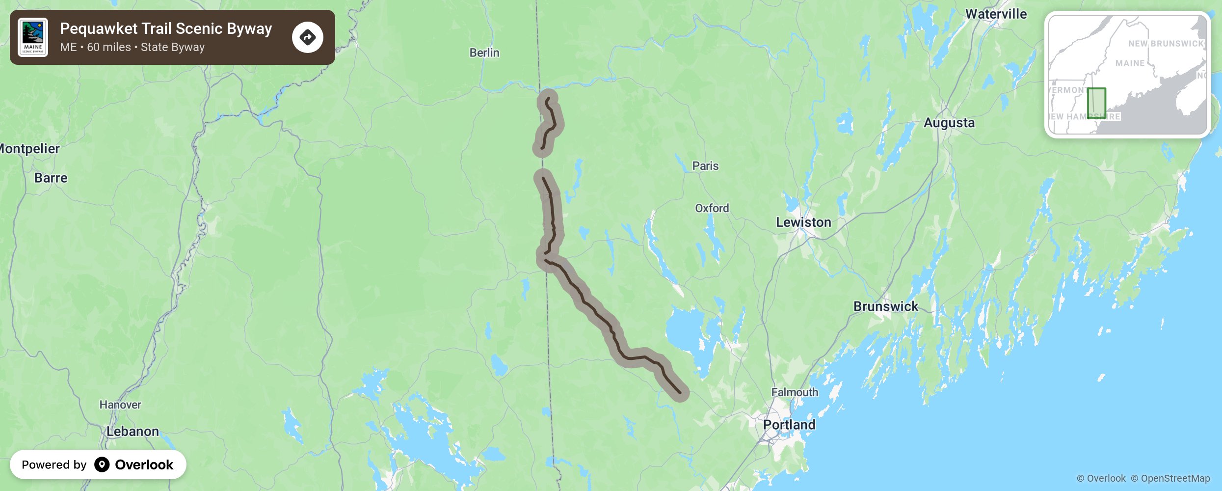 Map of Pequawket Trail Scenic Byway - scenic route