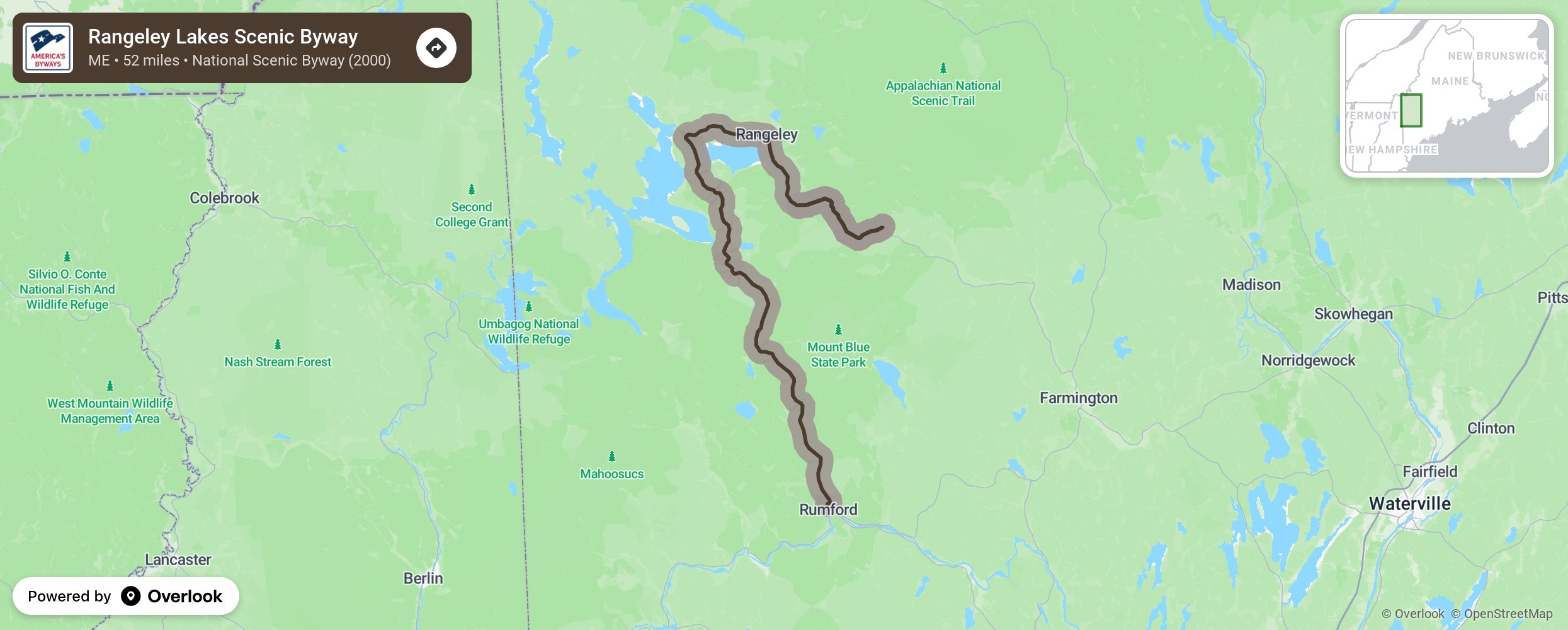 Map of Rangeley Lakes Scenic Byway - scenic route