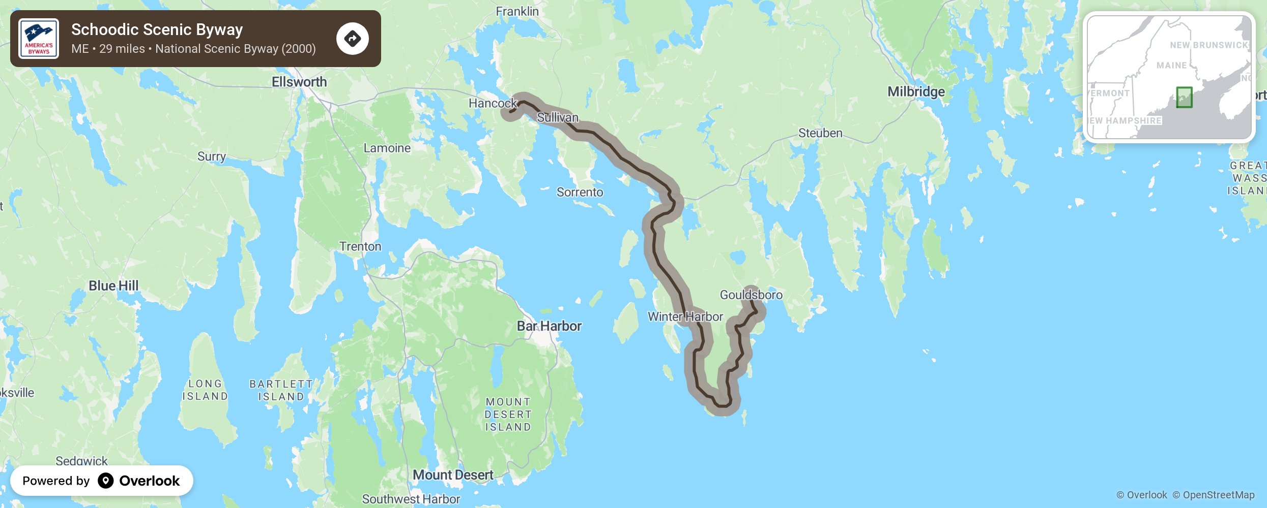 Map of Schoodic Scenic Byway - scenic route