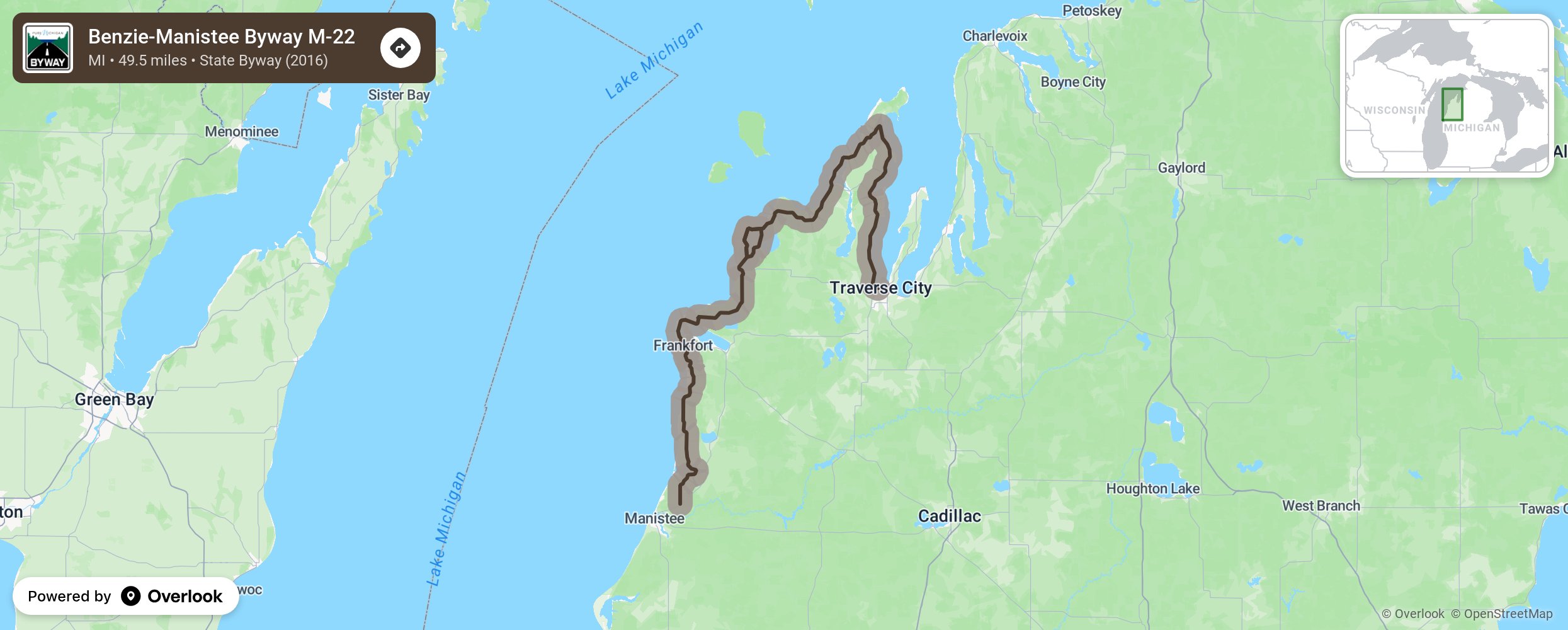 Map of Benzie-Manistee Byway M-22 - scenic route