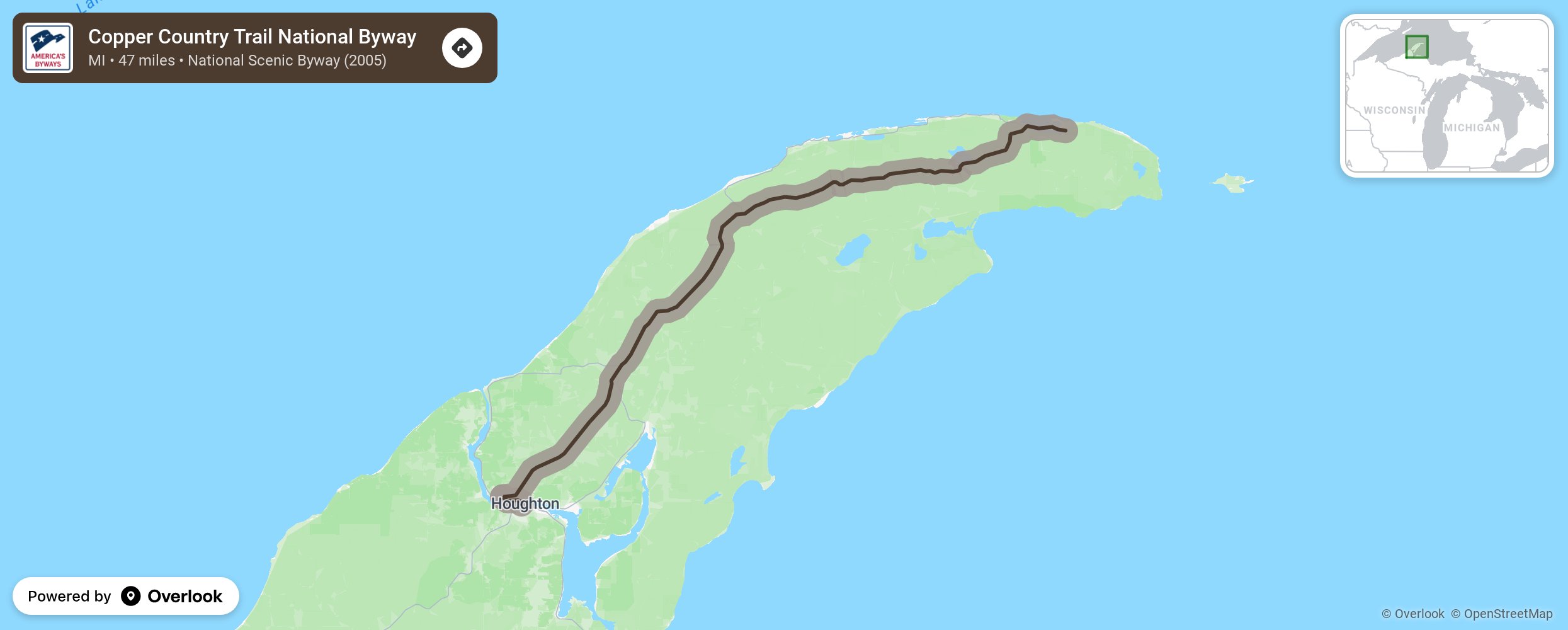 Map of Copper Country Trail National Byway - scenic route