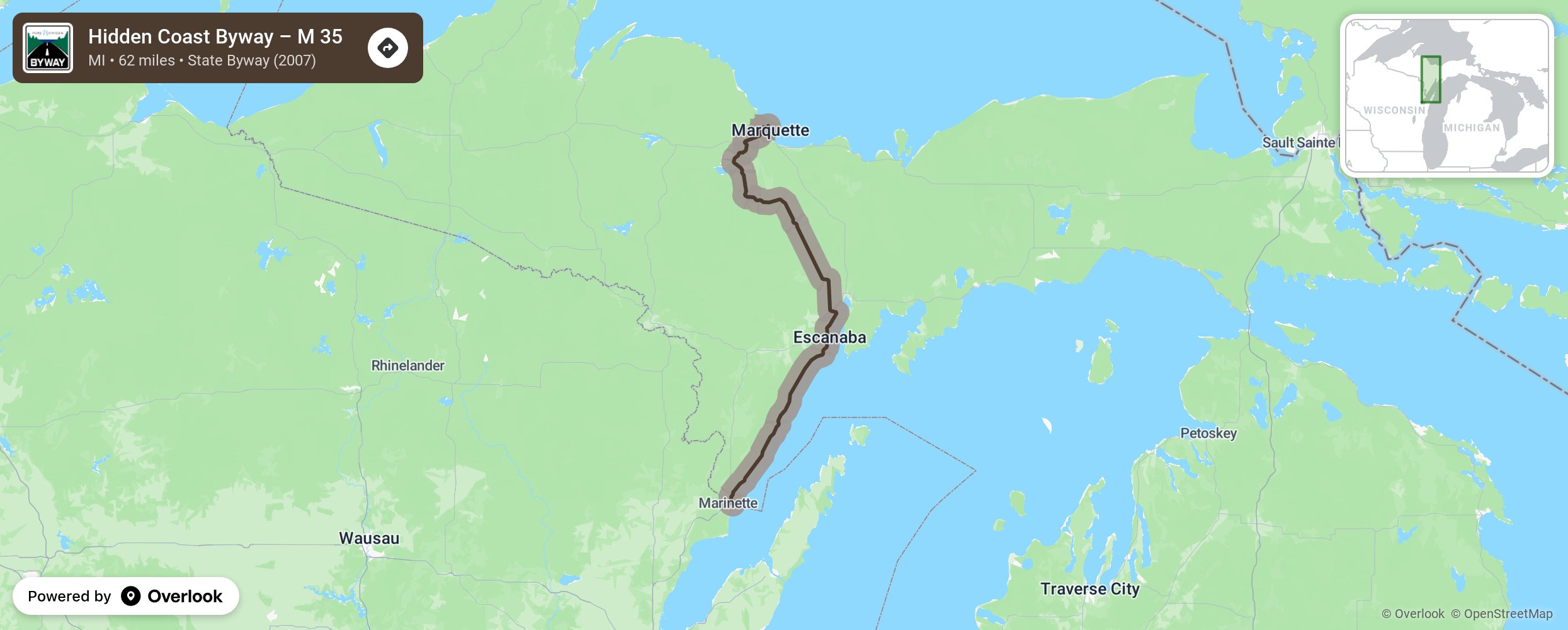 Map of Hidden Coast Byway – M 35 - scenic route