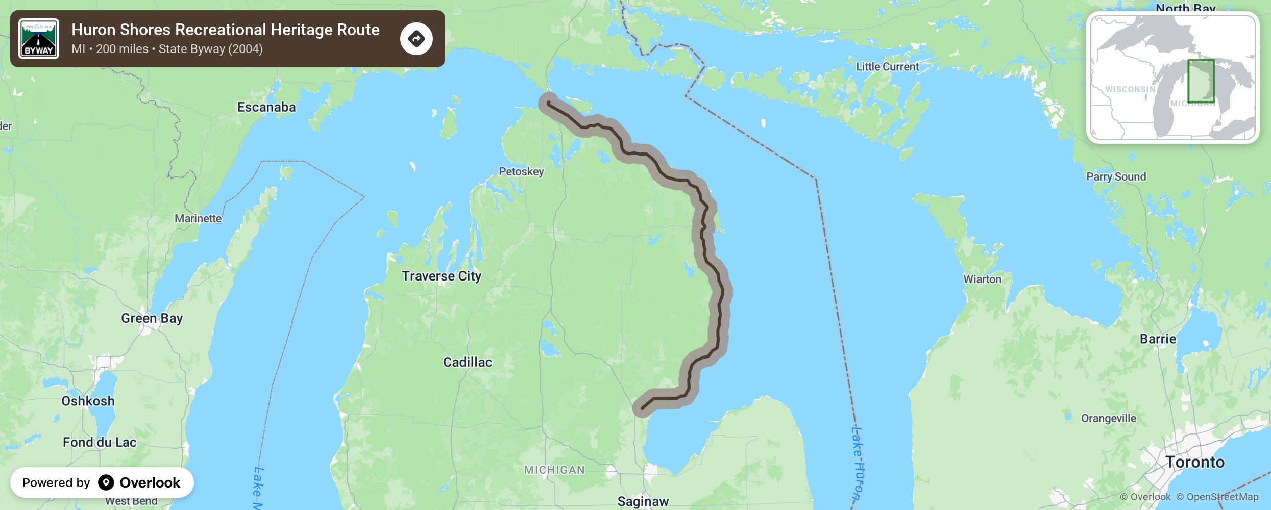 Map of Huron Shores Recreational Heritage Route - scenic route