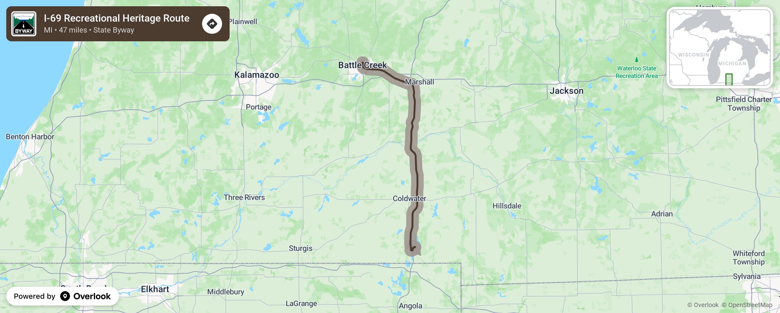 Map of I-69 Recreational Heritage Route - scenic route