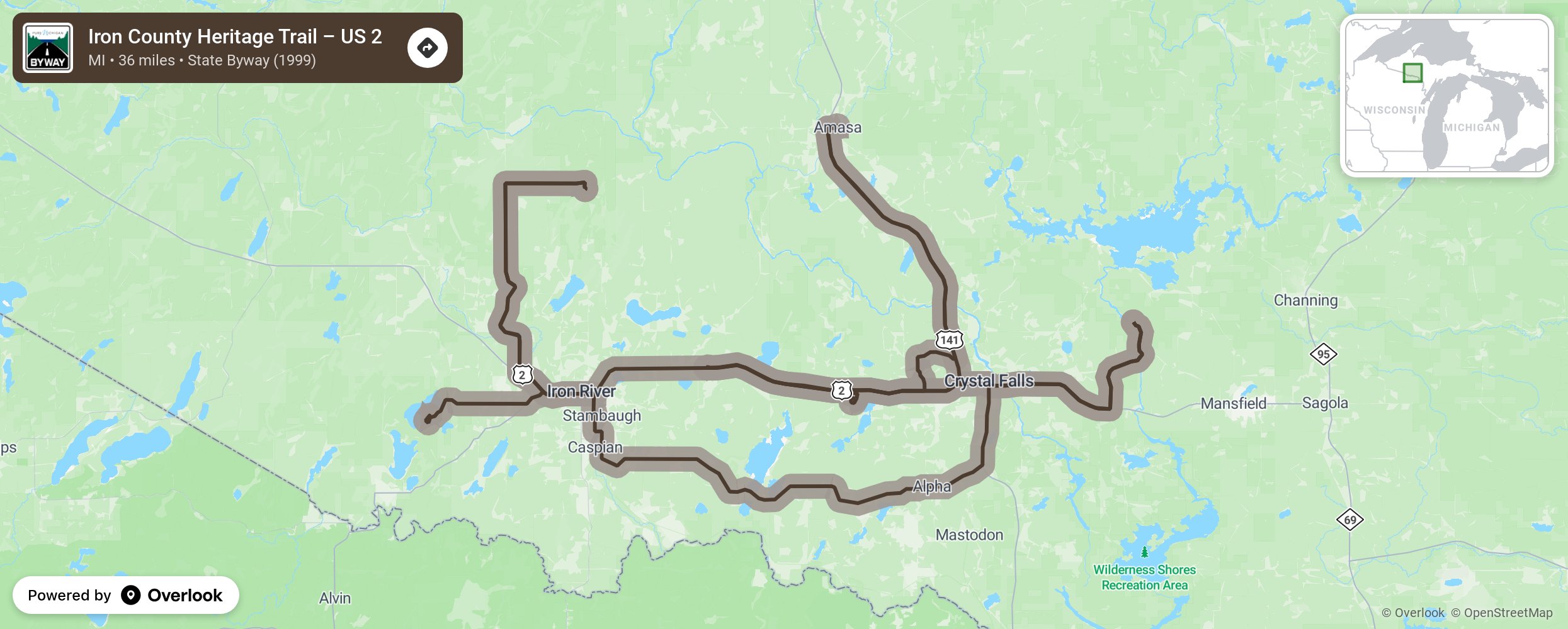 Map of Iron County Heritage Trail – US 2 - scenic route