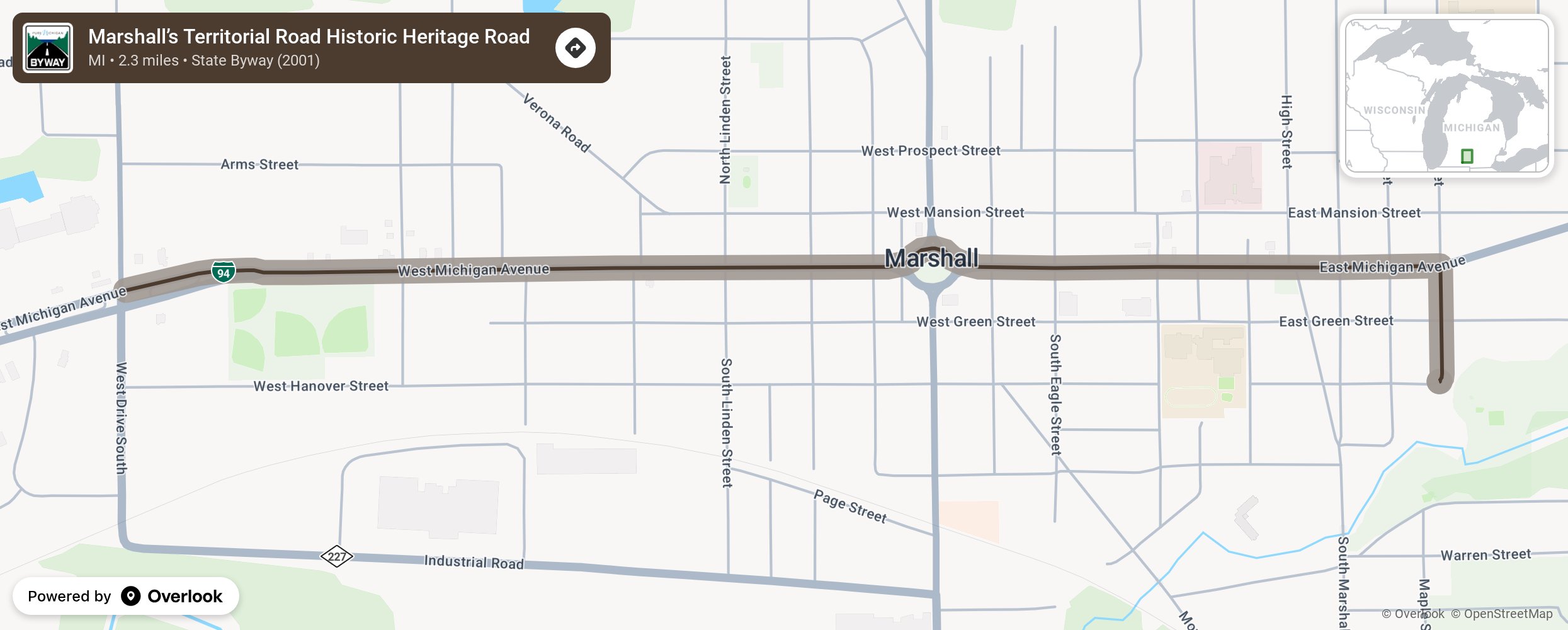 Map of Marshall’s Territorial Road Historic Heritage Road - scenic route