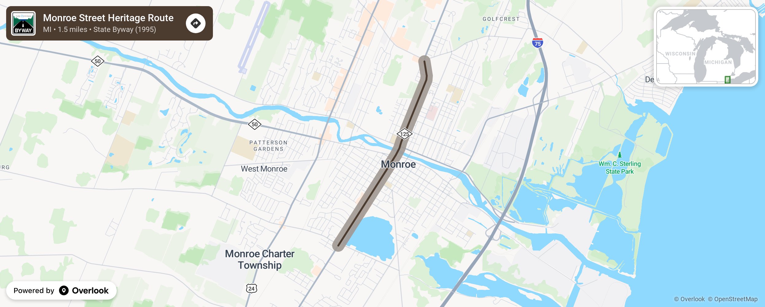 Map of Monroe Street Heritage Route - scenic route