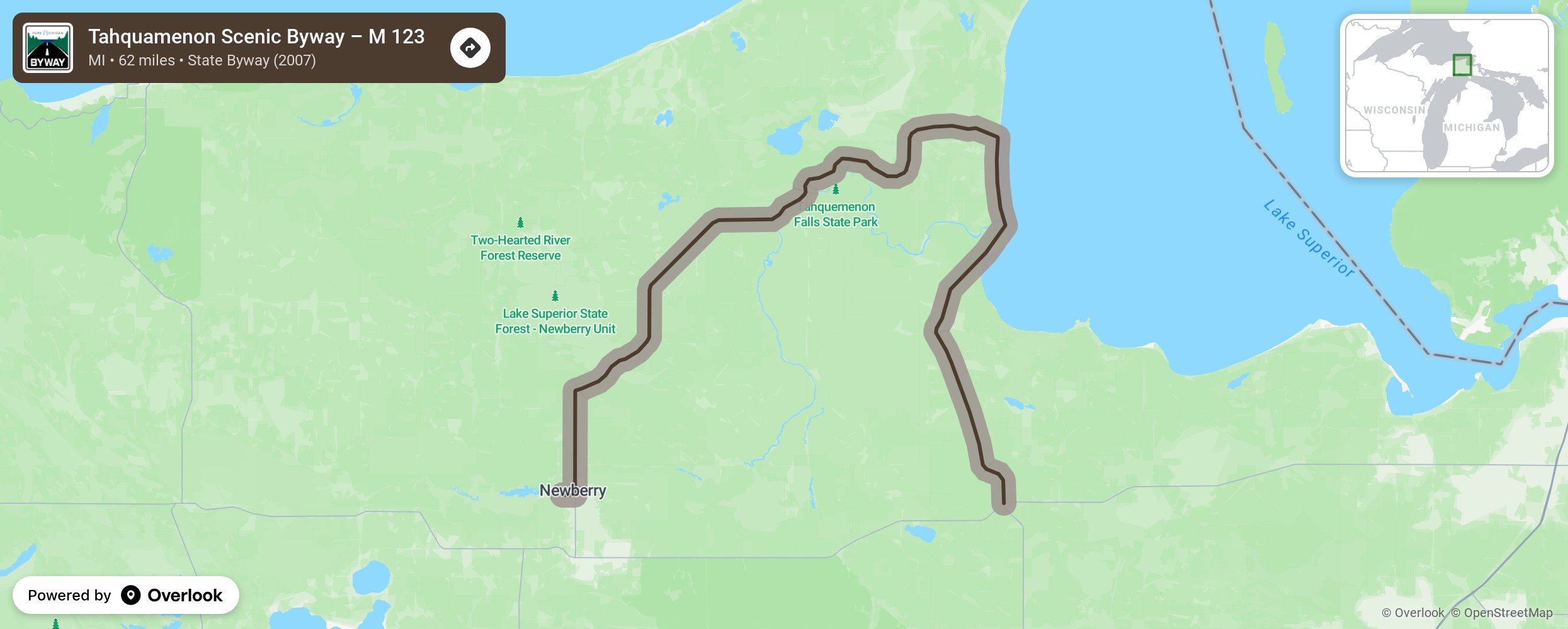 Map of Tahquamenon Scenic Byway – M 123 - scenic route