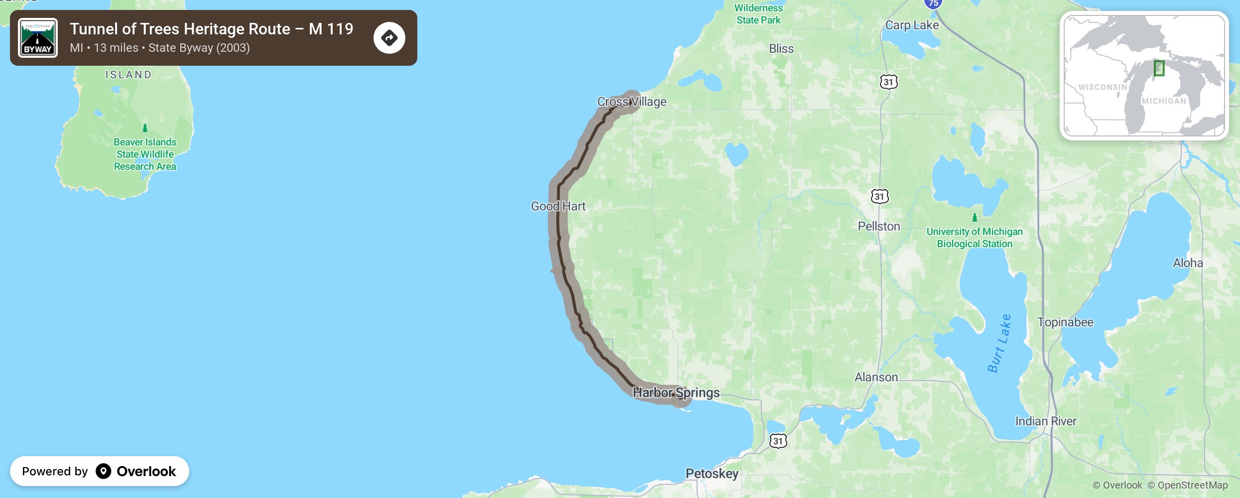 Map of Tunnel of Trees Heritage Route – M 119 - scenic route